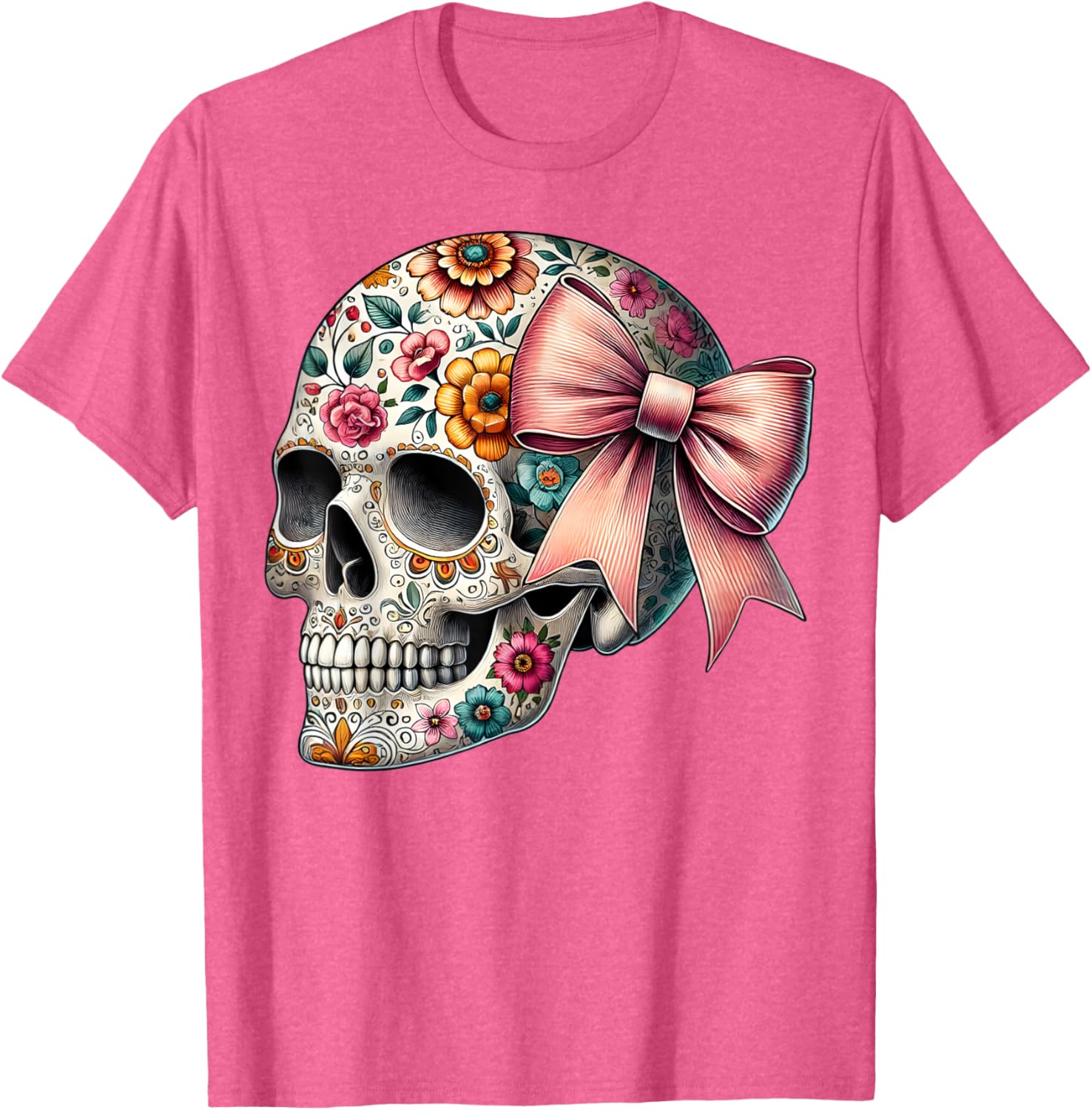 Floral Sugar Skull T-Shirt for Girls and Women - Stylish Flower Design - 4