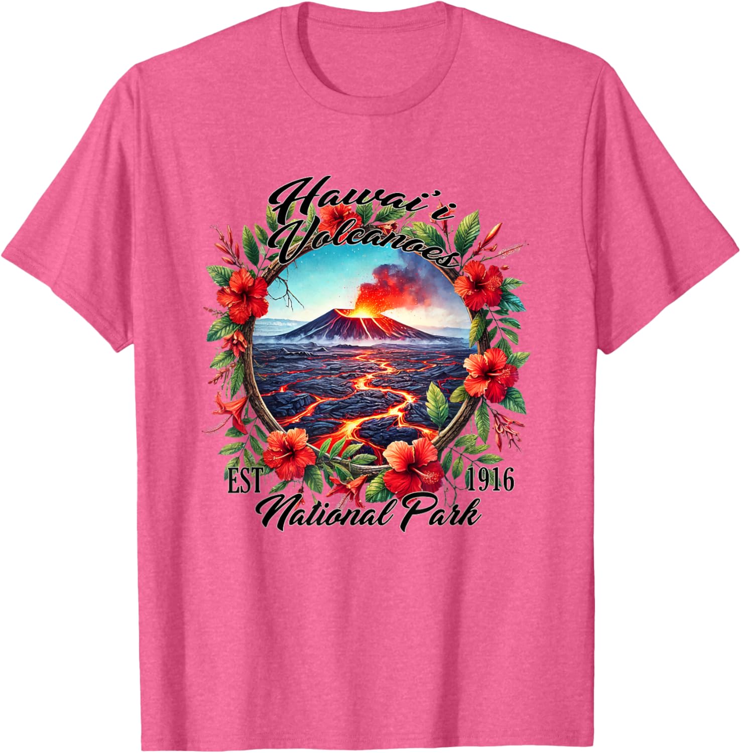Retro Floral Hawaii Volcanoes National Park Camping T-Shirt for Outdoors - 9