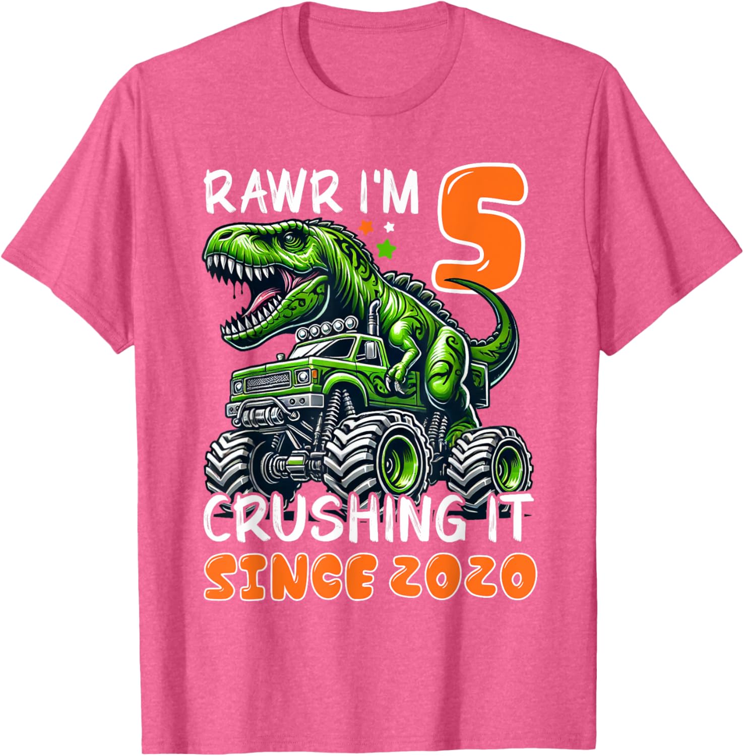 5th Birthday Monster Truck Dinosaur T-Shirt for Boys Rawr I'm 5 Fun! - 11