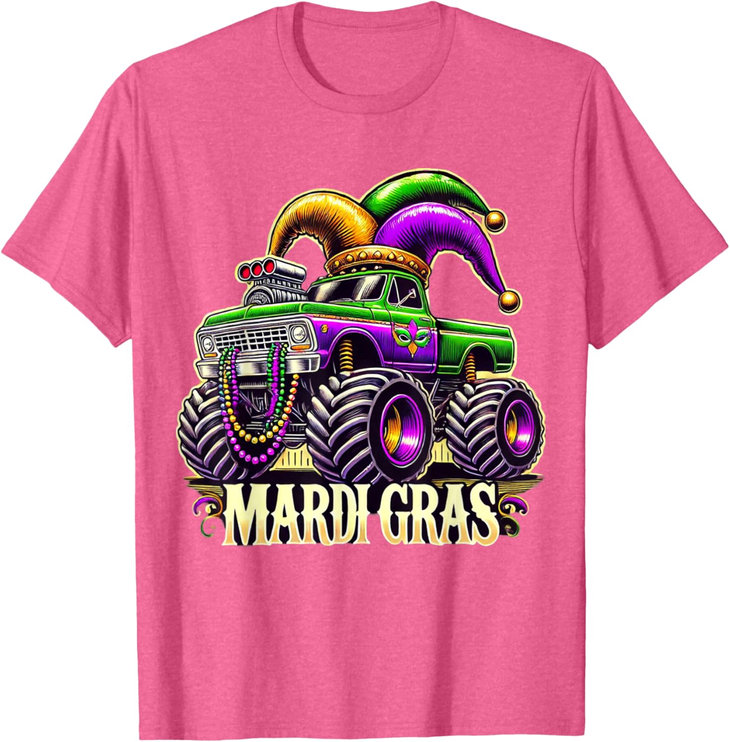 Mardi Gras Jester Carnival Monster Truck T-Shirt for Girls Kids - 10