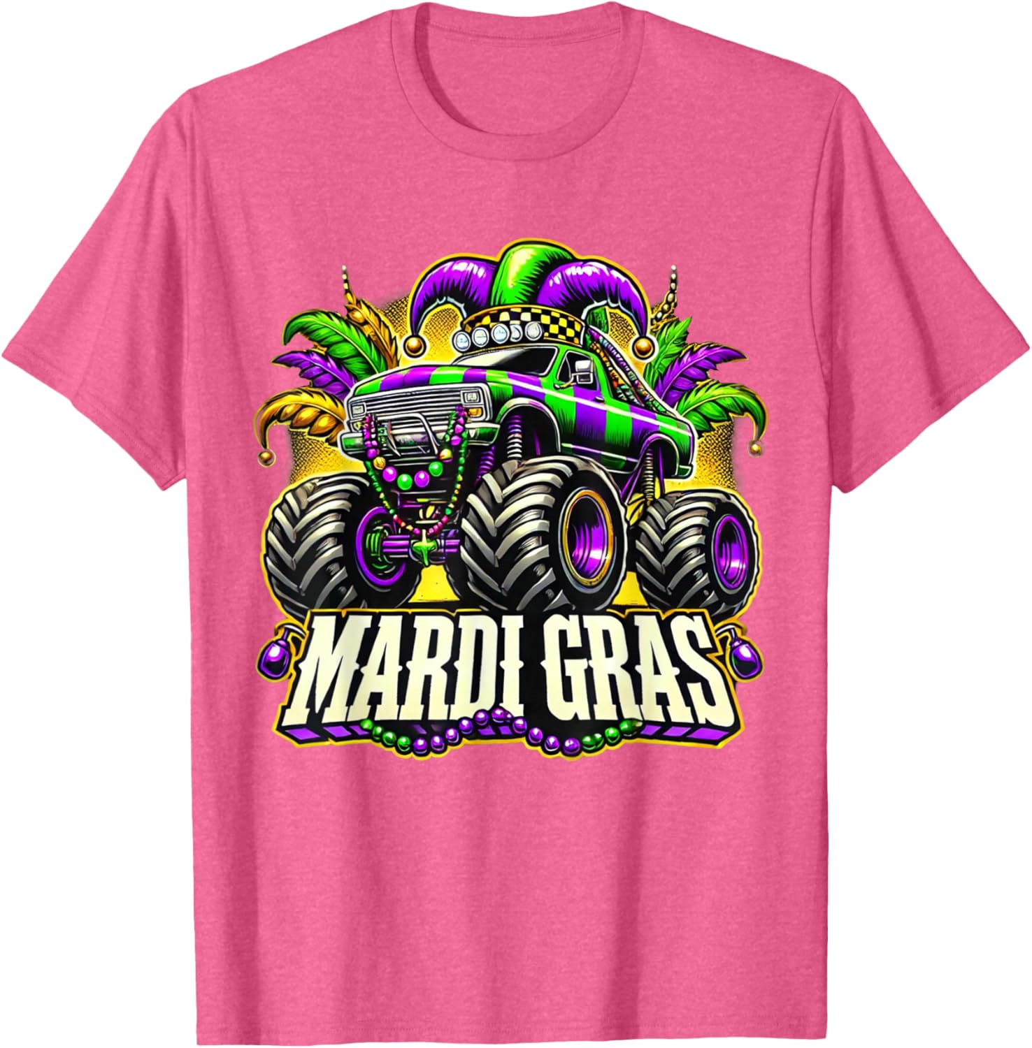 Mardi Gras Jester Monster Truck T-Shirt for Kids Fun Carnival Style - 16