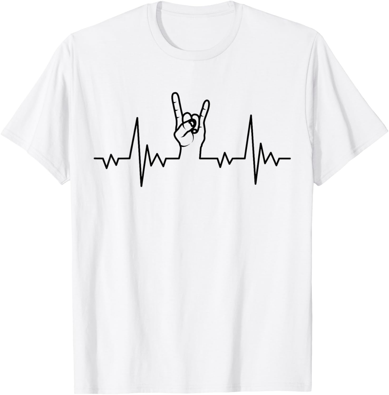 Heavy Metal Heartbeat Rock Band T-Shirt with Hand Horns Design - 2