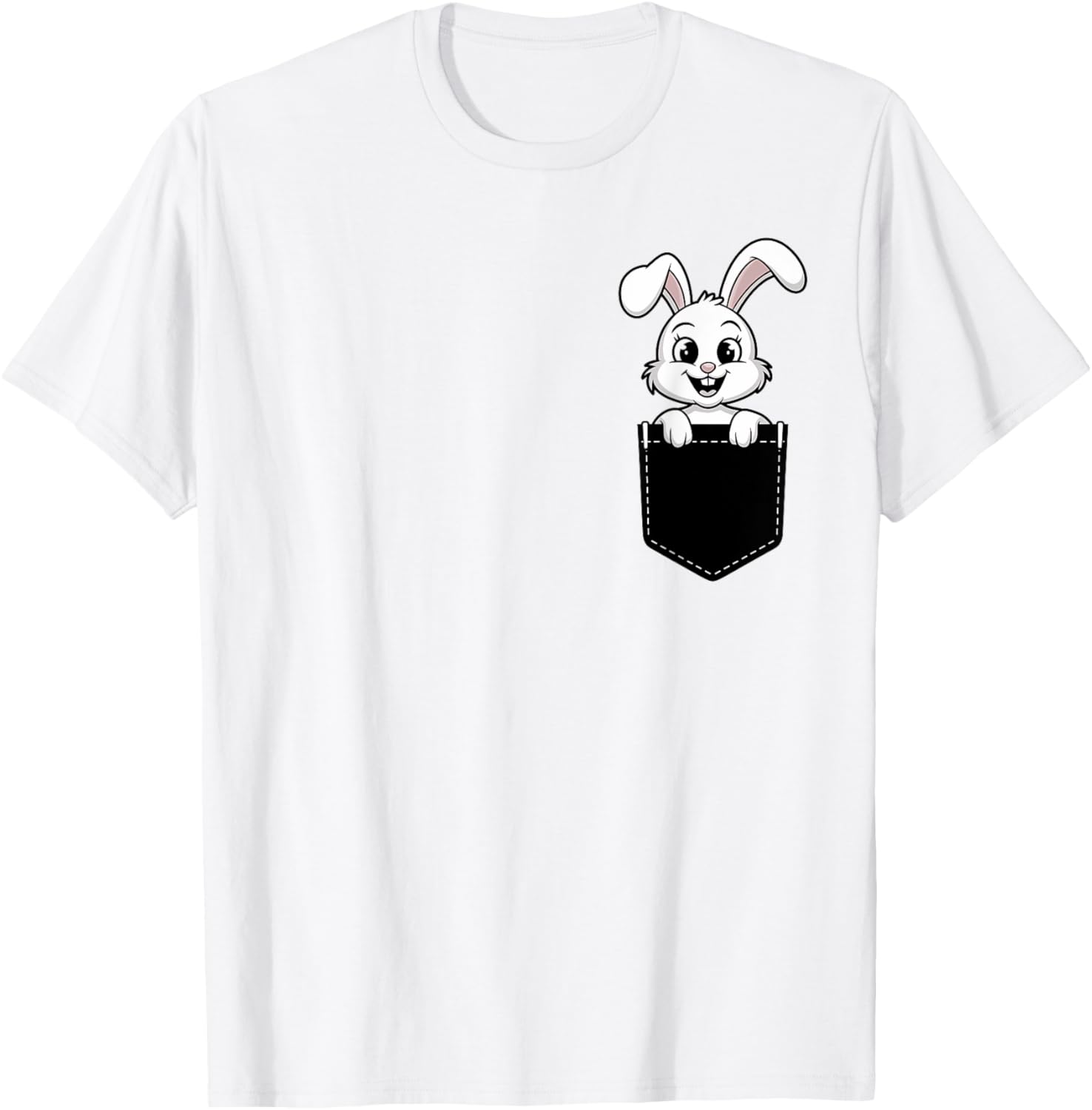 Cute Funny Rabbit in Pocket T-Shirt for Men and Women - Animal Lovers Design - 18