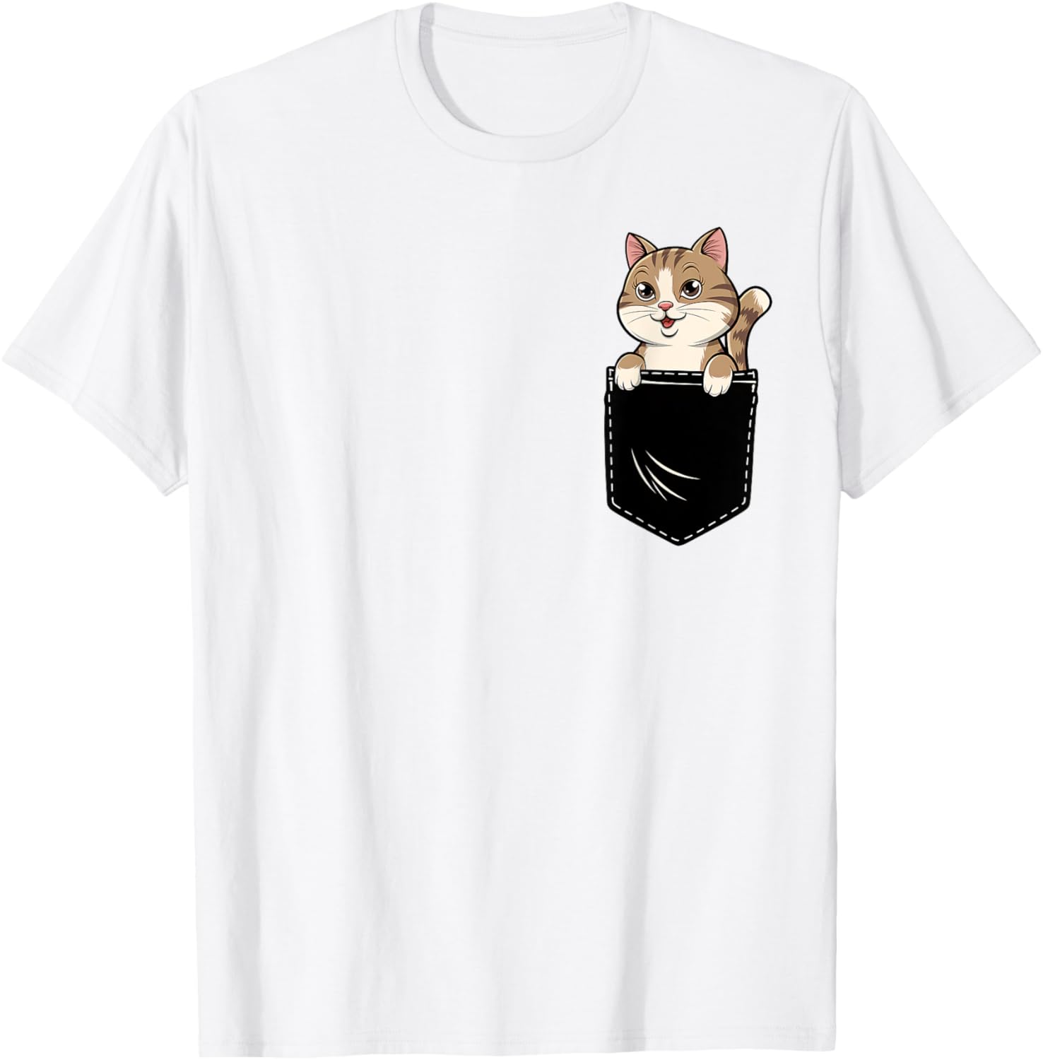 Cute Funny Cat Pocket T-Shirt for Men and Women - Adorable Animal Design - 23