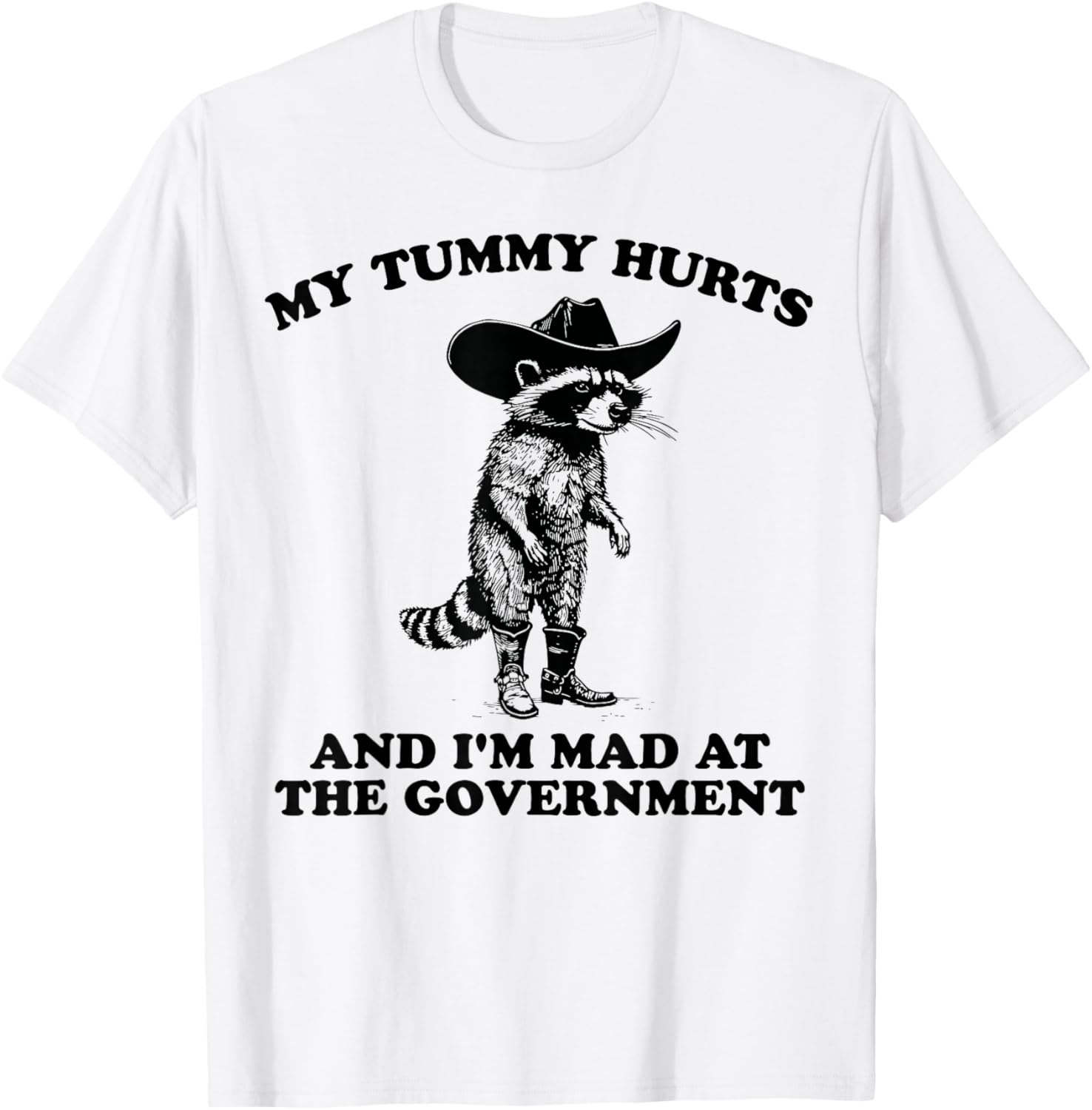 Funny Cowboy Raccoon T-Shirt for Kids Who Are Mad and Have Tummy Aches - 17