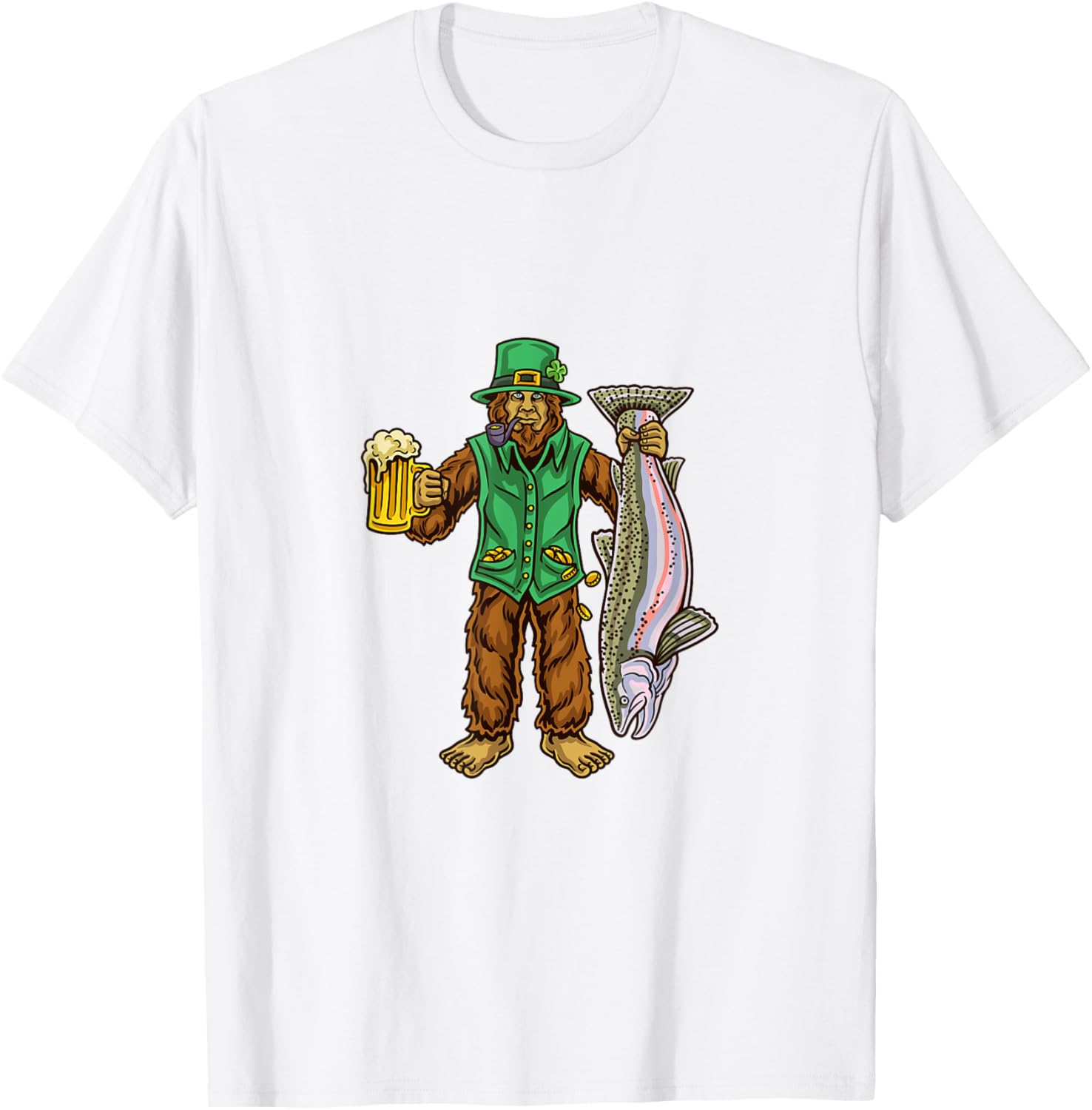 Steelhead Trout Fishing St. Patrick's Day Bigfoot T-Shirt for Men - 1