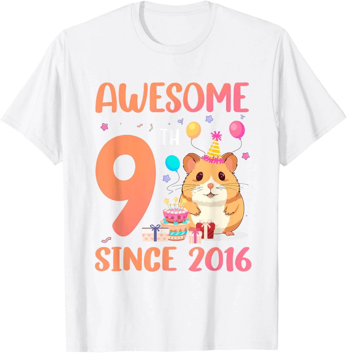 Awesome Since 2016 9th Birthday Hamster Theme T-Shirt for Kids - 1