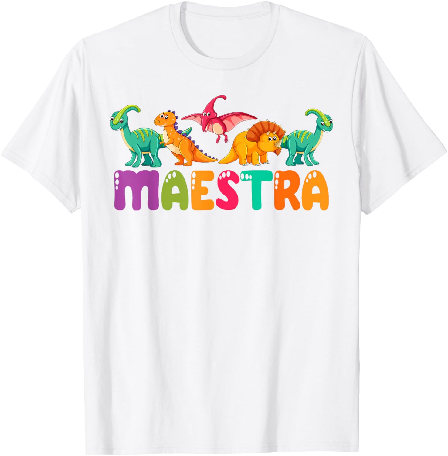 Cute Dinosaurs Bilingual Teacher T-Shirt for Maestra Spanish Teachers - 8