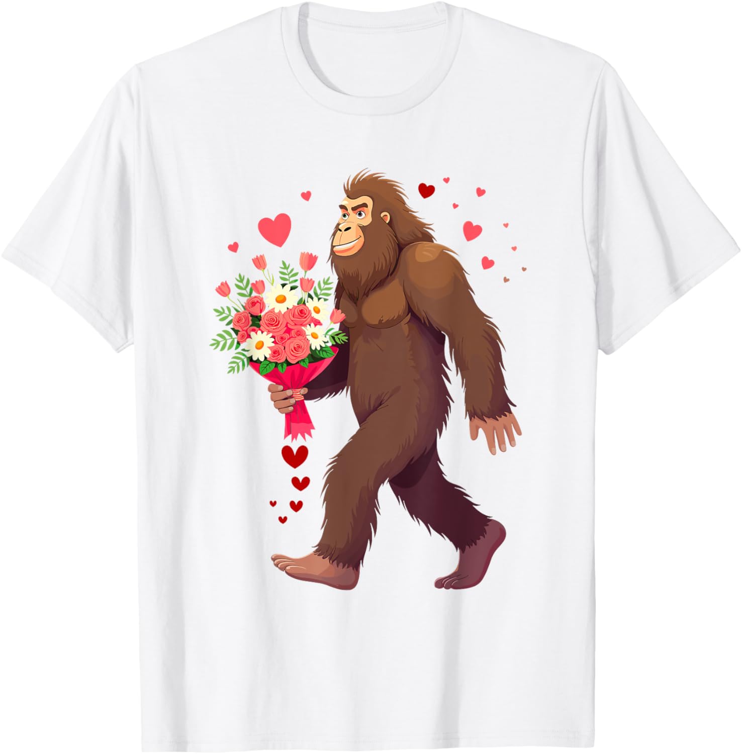 Bigfoot Heart Bouquet T-Shirt for Sasquatch Lovers on Valentine's Day - 19