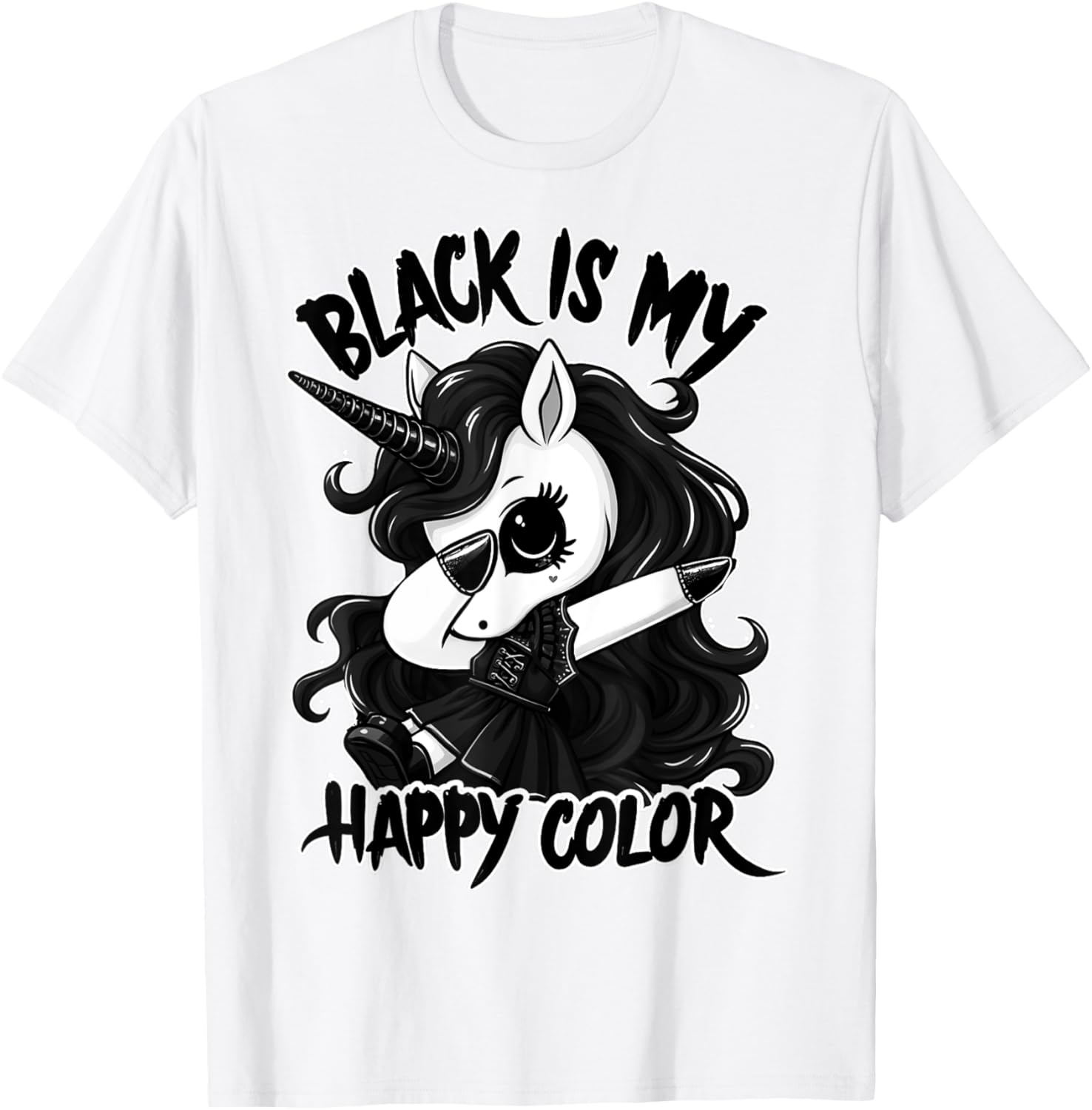 Gothic Unicorn Dabbing T-Shirt - Black is My Lucky Color Tee - 18