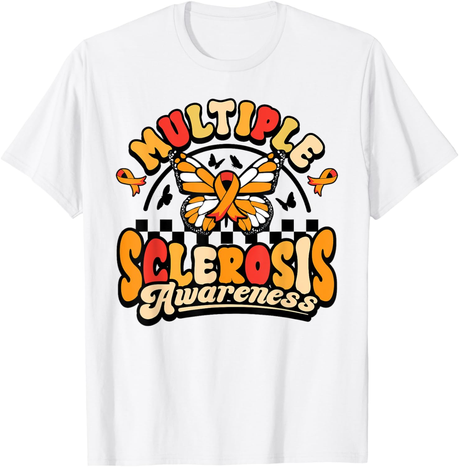 Multiple Sclerosis Awareness Butterfly Orange Ribbon T-Shirt for Support - 8
