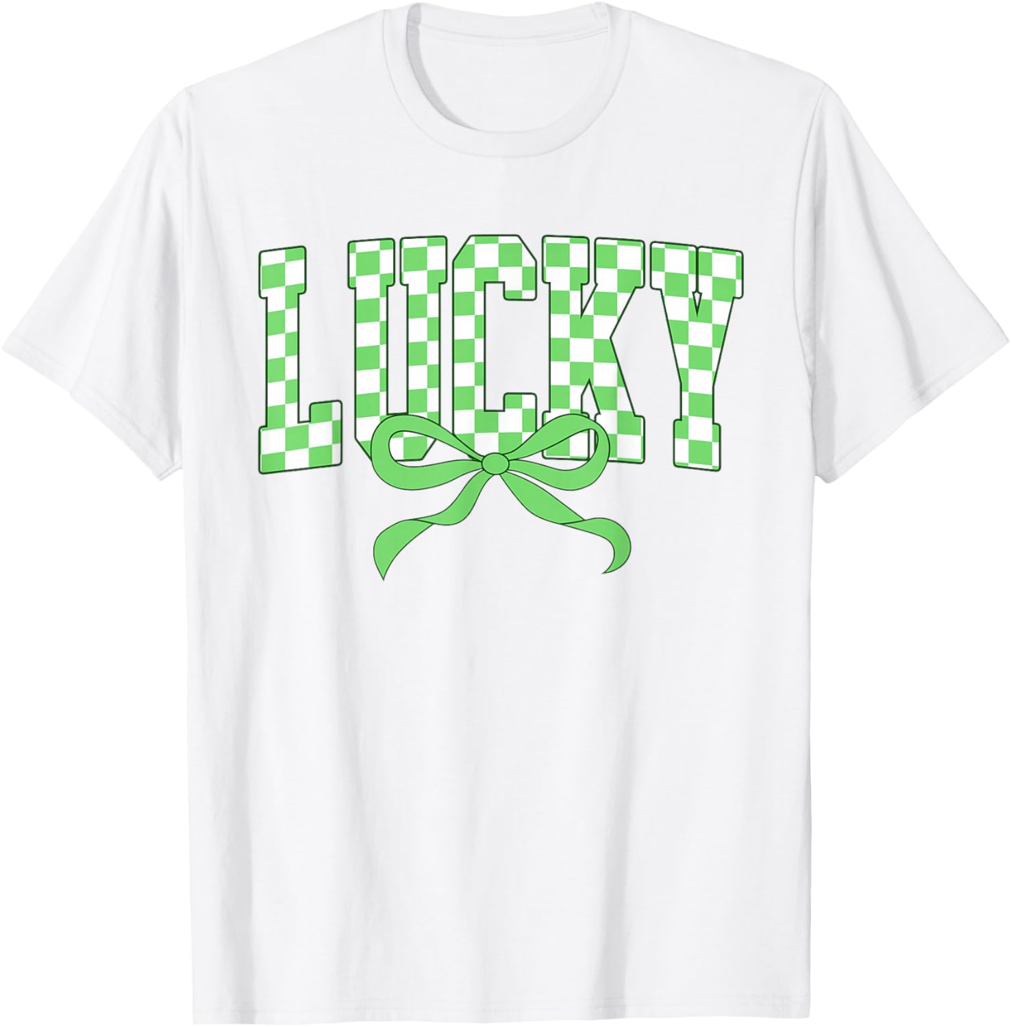 Lucky Shamrock Bow T-Shirt for St Patrick's Day Retro Checkered Style - 6