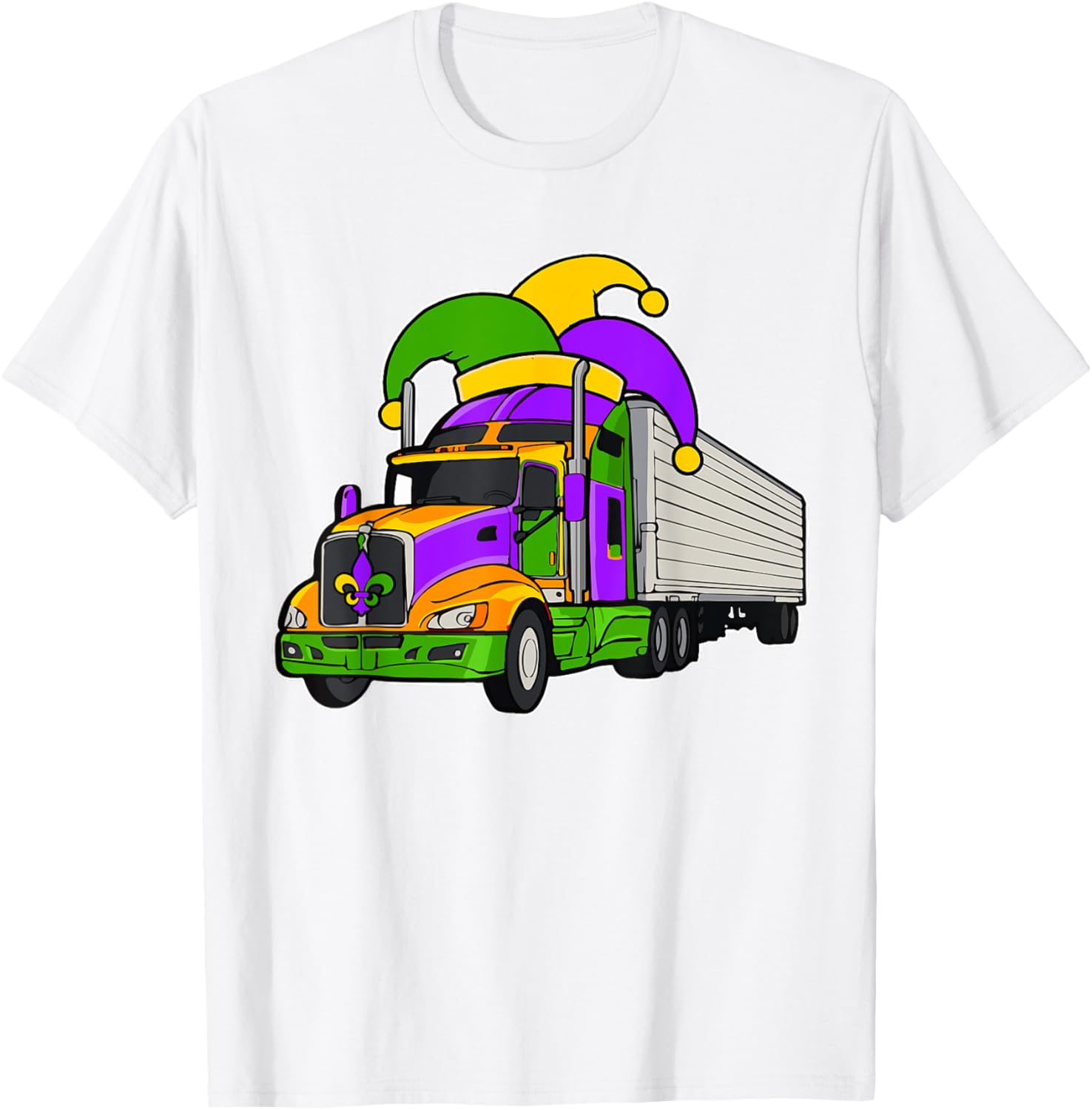 Colorful Mardi Gras Jester Hat Truck Team T-Shirt for Festive Parades - 8