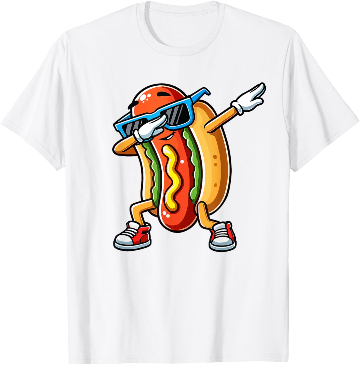 Funny Dabbing Hotdog Sunglasses T-Shirt for Kids Who Love Dogs and Hotdogs - 4