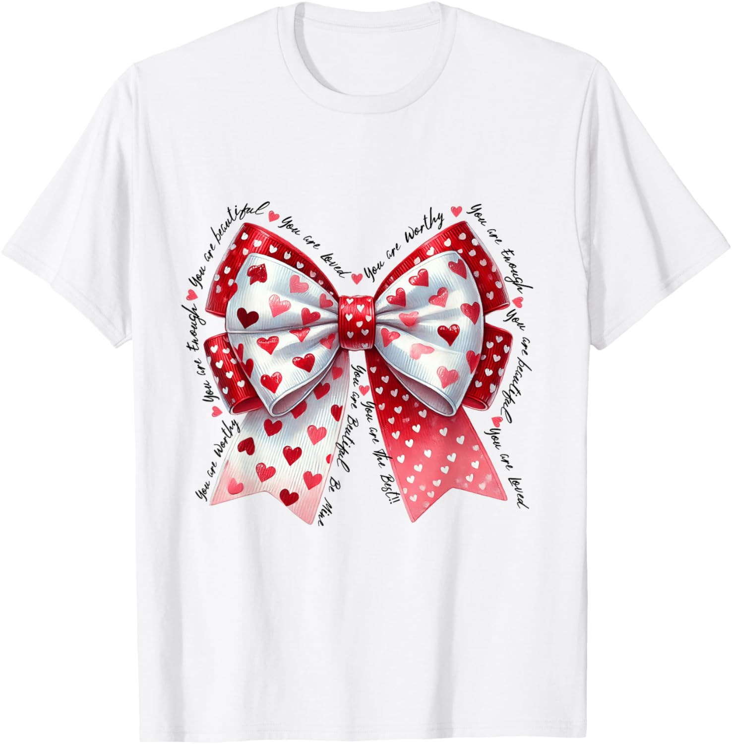 Adorable Cute Coquette Bow Ribbon Valentines Day T-Shirt for Women - 1