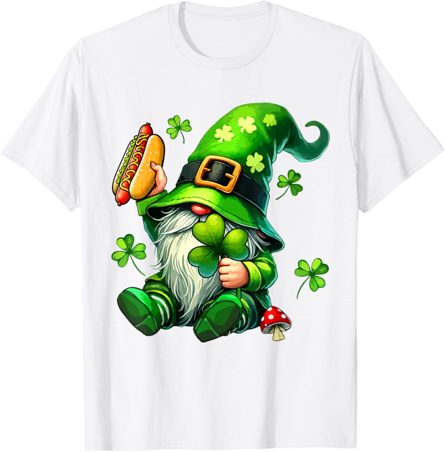 Gnome Eating Hot Dog St. Patrick's Day T-Shirt for Food Lovers - 7