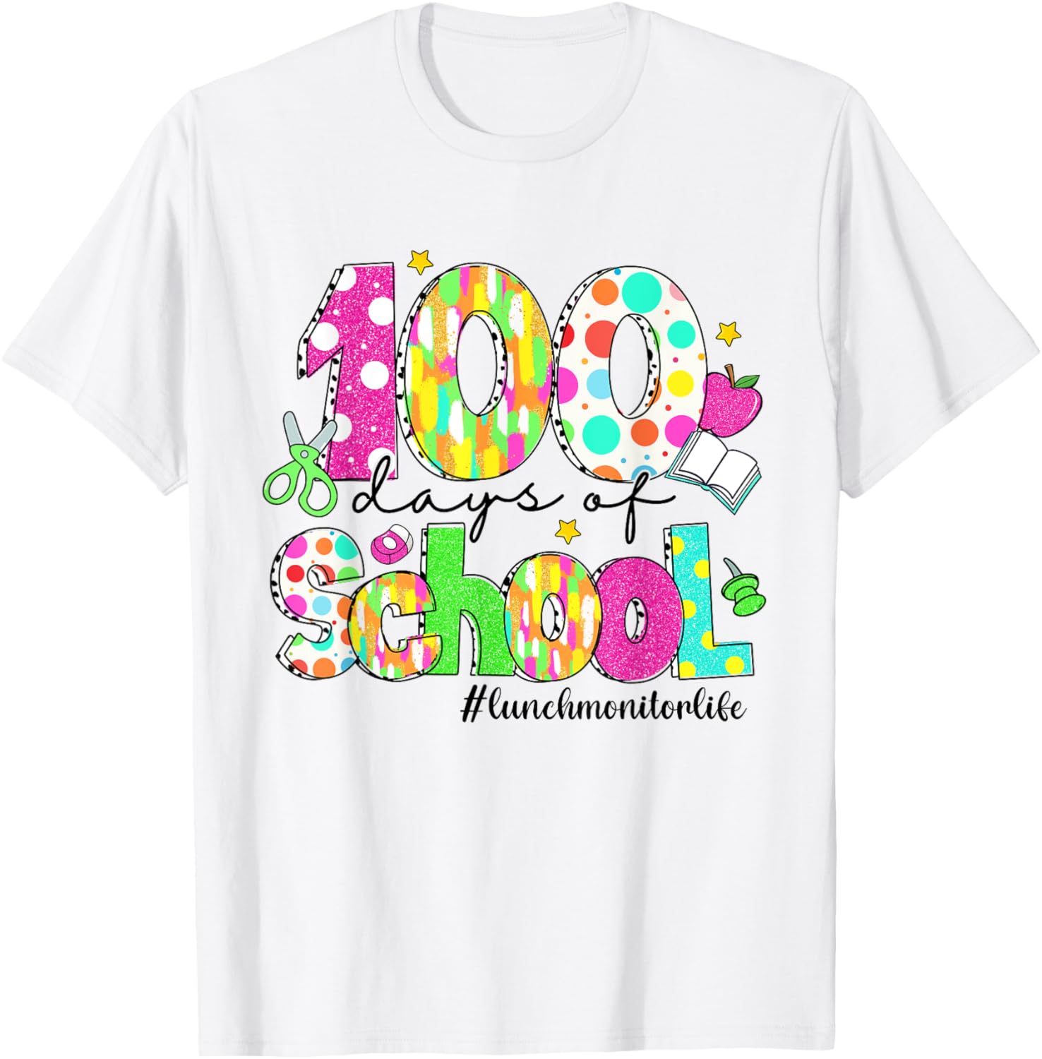 100 Days of School Brushstroke Lunch Monitor T-Shirt for Fun Learning - 5