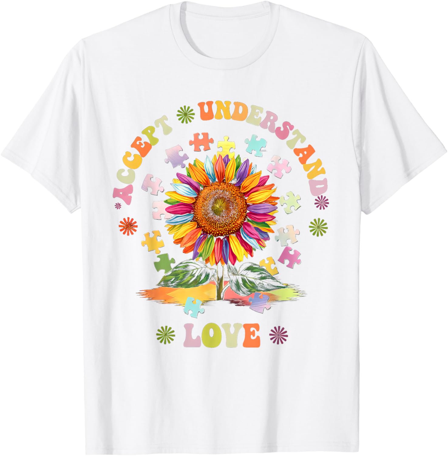 Autism Awareness Flower Women T-Shirt Accept Understand Love ASD Comfort - 16