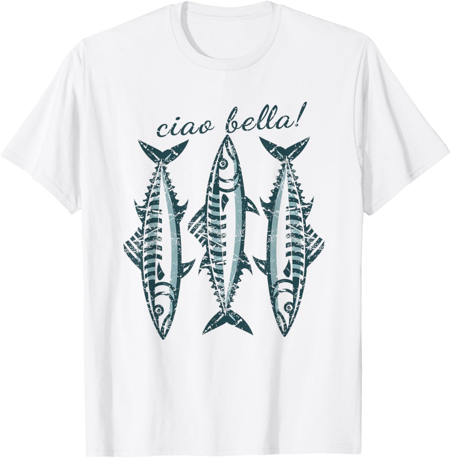 Coastal Italian Fisherman T-Shirt featuring Sardines and Mackerel Design - 4