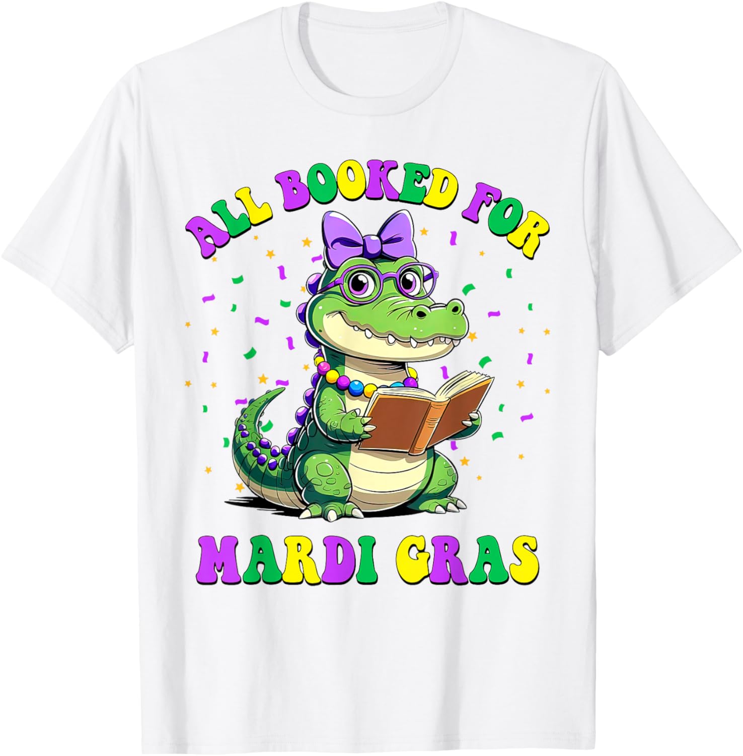 Mardi Gras Crocodile Teacher T-Shirt for Book Lovers and Readers - 18