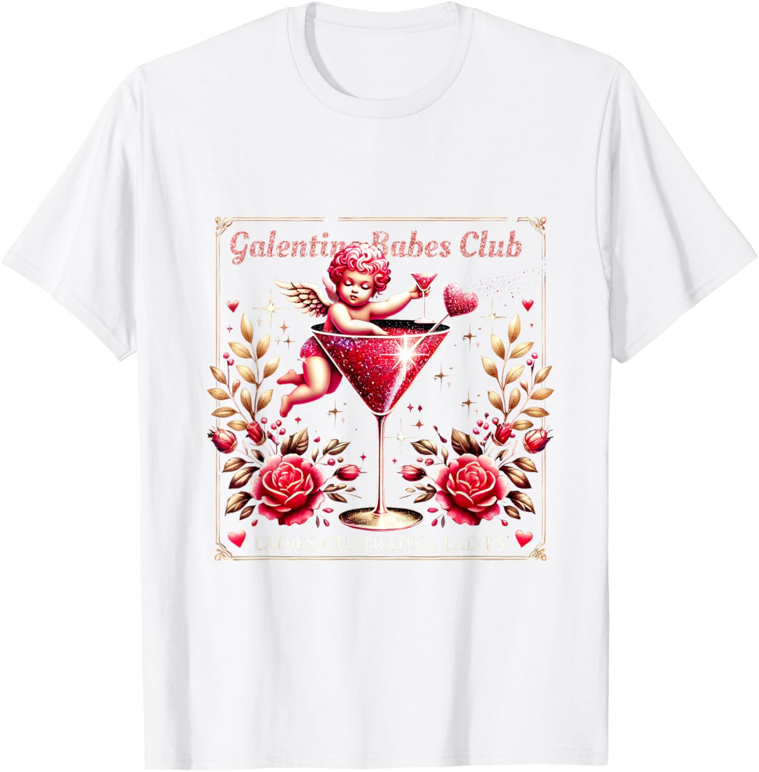 Retro Galentine Girls Club Celebration Martini Glass T-Shirt Design - 8