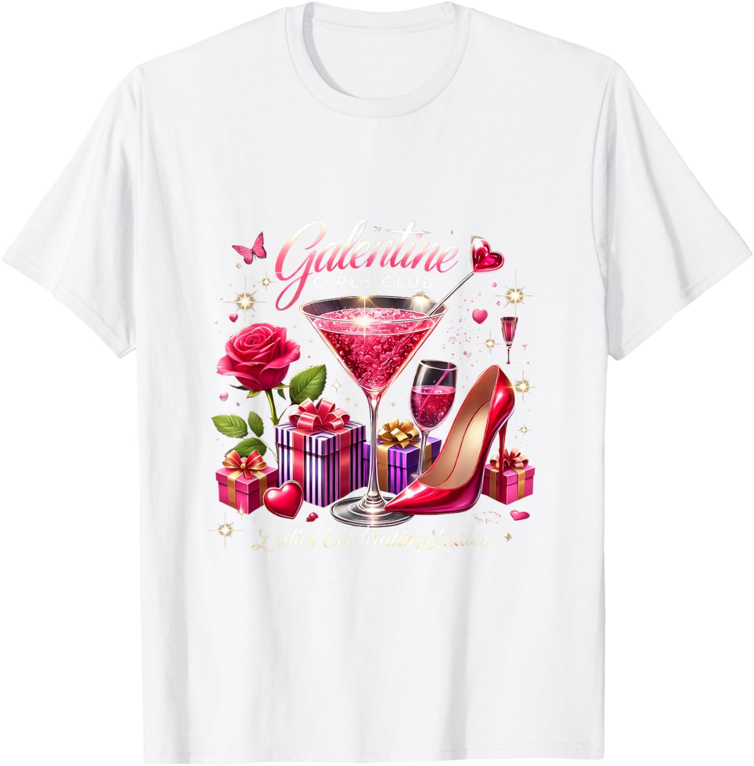 Galentine's Celebration Martini Glass T-Shirt for Fun Girls Night Out - 22