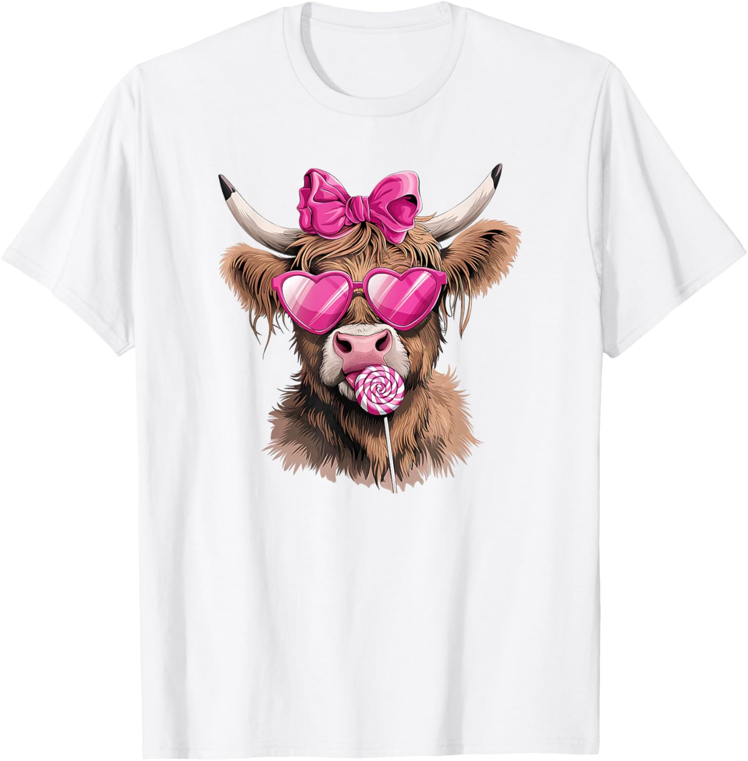 Adorable Highland Cow Valentine's Day T-Shirt with Bow and Sunglasses - 9