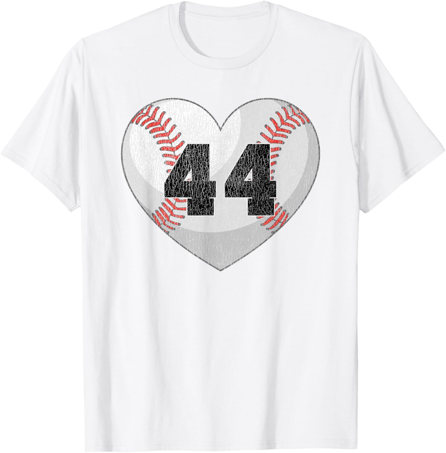 Cute Baseball Number 44 Distressed Heart T-Shirt for Baseball Moms - 28