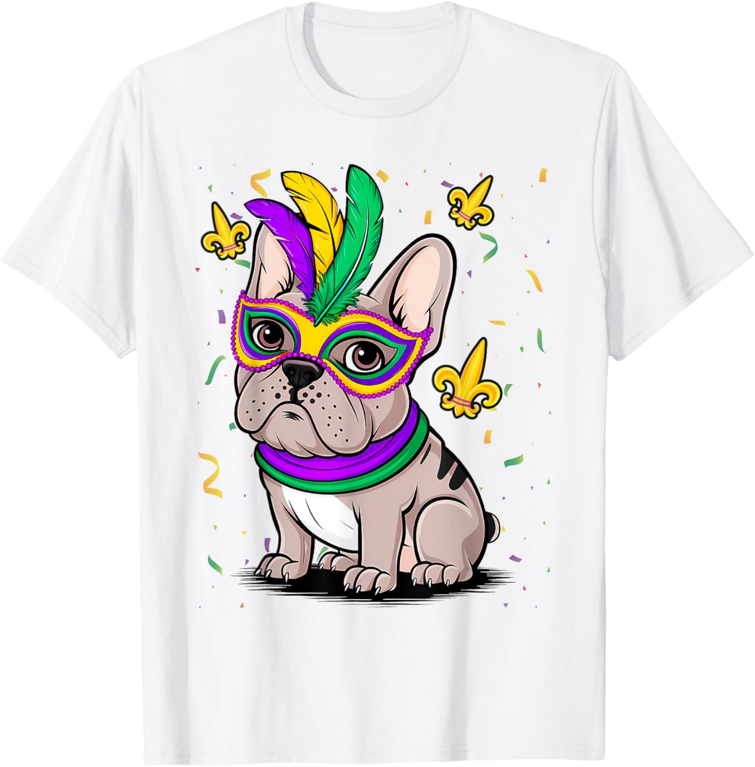 Cute Mardi Gras French Bulldog Dog T-Shirt for Carnival Fun - 16