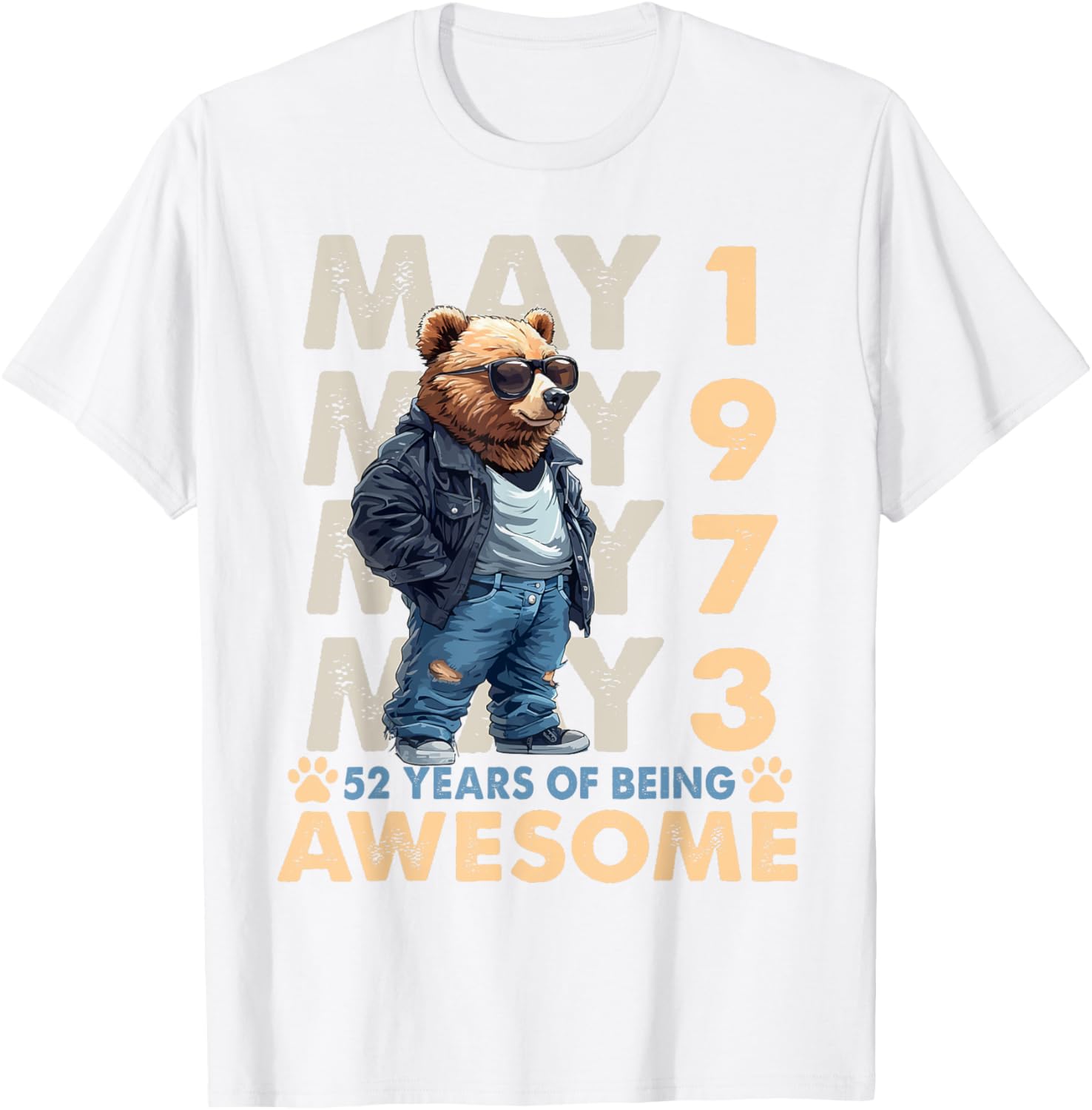 Celebrate 52 Years with a May 1973 Birthday Bear Men's T-Shirt - 13
