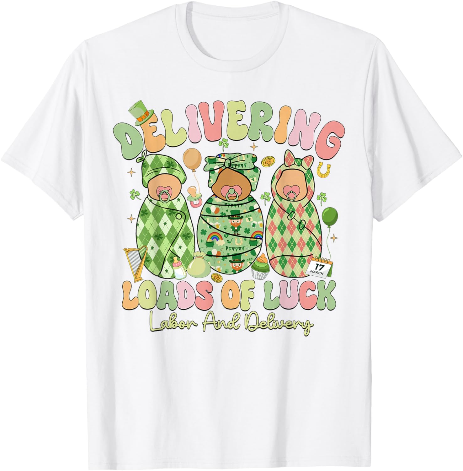 Lucky St Patricks Day Labor and Delivery T-Shirt for Moms to Be - 4