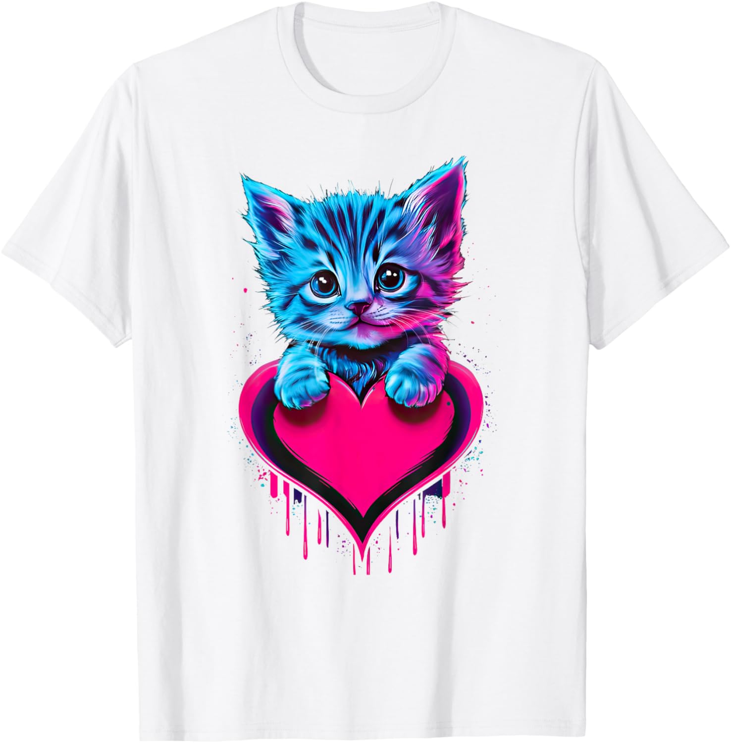 Cute Cat Valentine T-Shirt for Men, Women, and Kids - Funny Blacklight Design - 5
