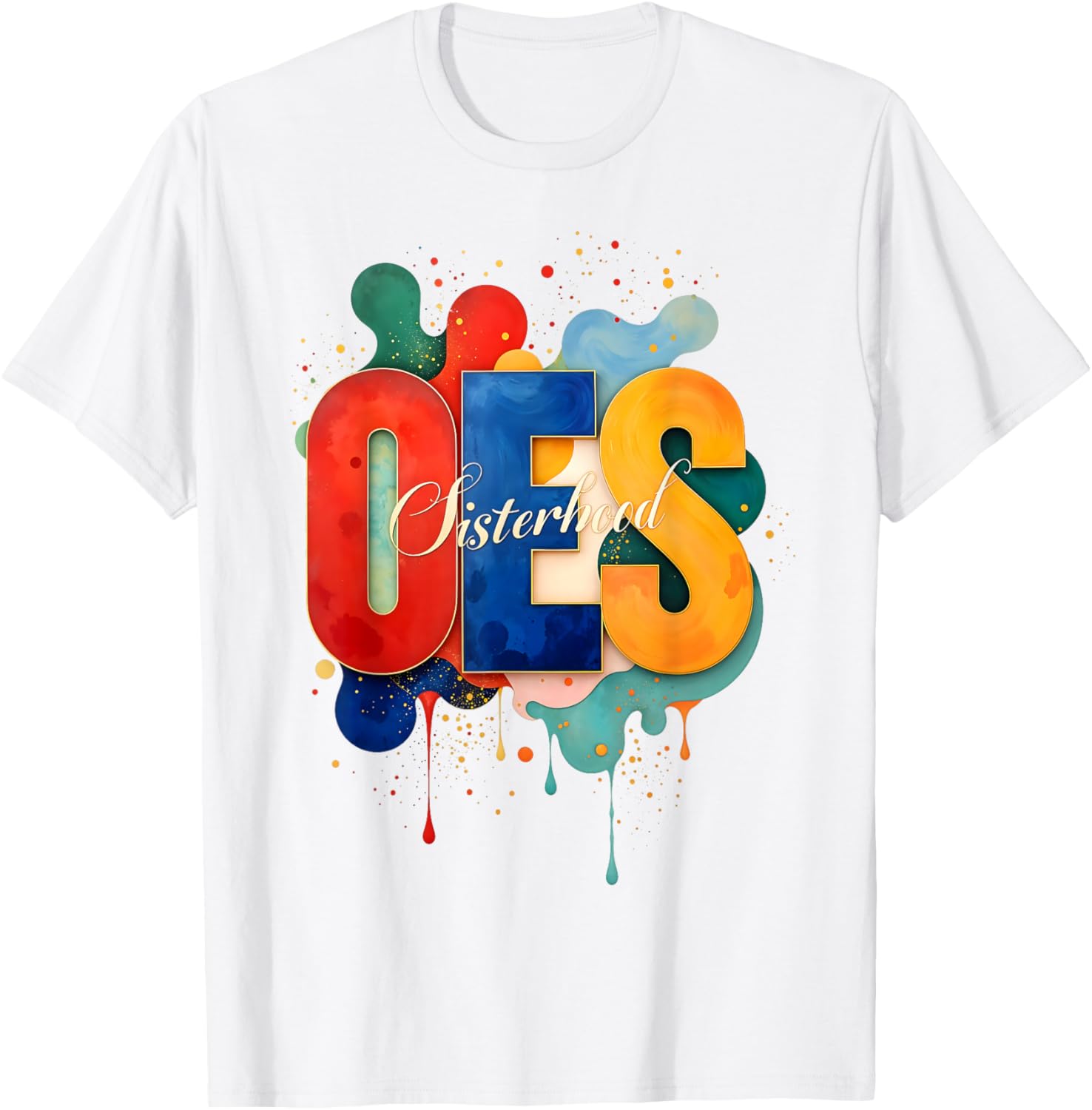 Colorful OES Watercolor Paint Drip T-Shirt for Order of the Eastern Star - 8