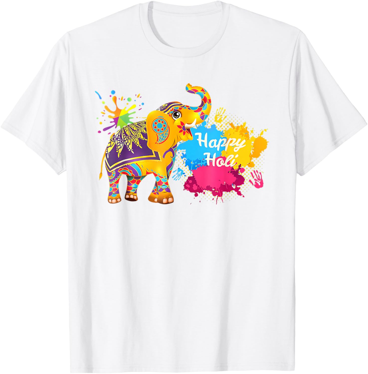 Happy Holi Elephant T-Shirt for Men, Women, and Kids - Colorful India Apparel - 9