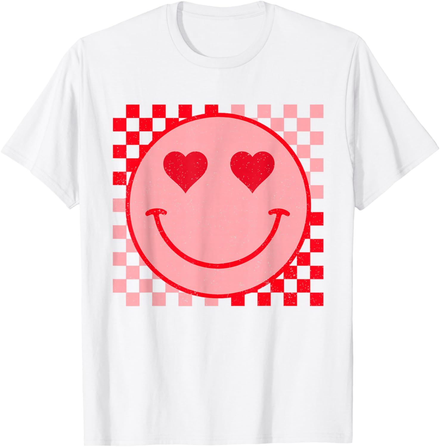 Trendy Smiling Face Checkered Pattern Valentine's Day T-Shirt for Fun Fashion - 3