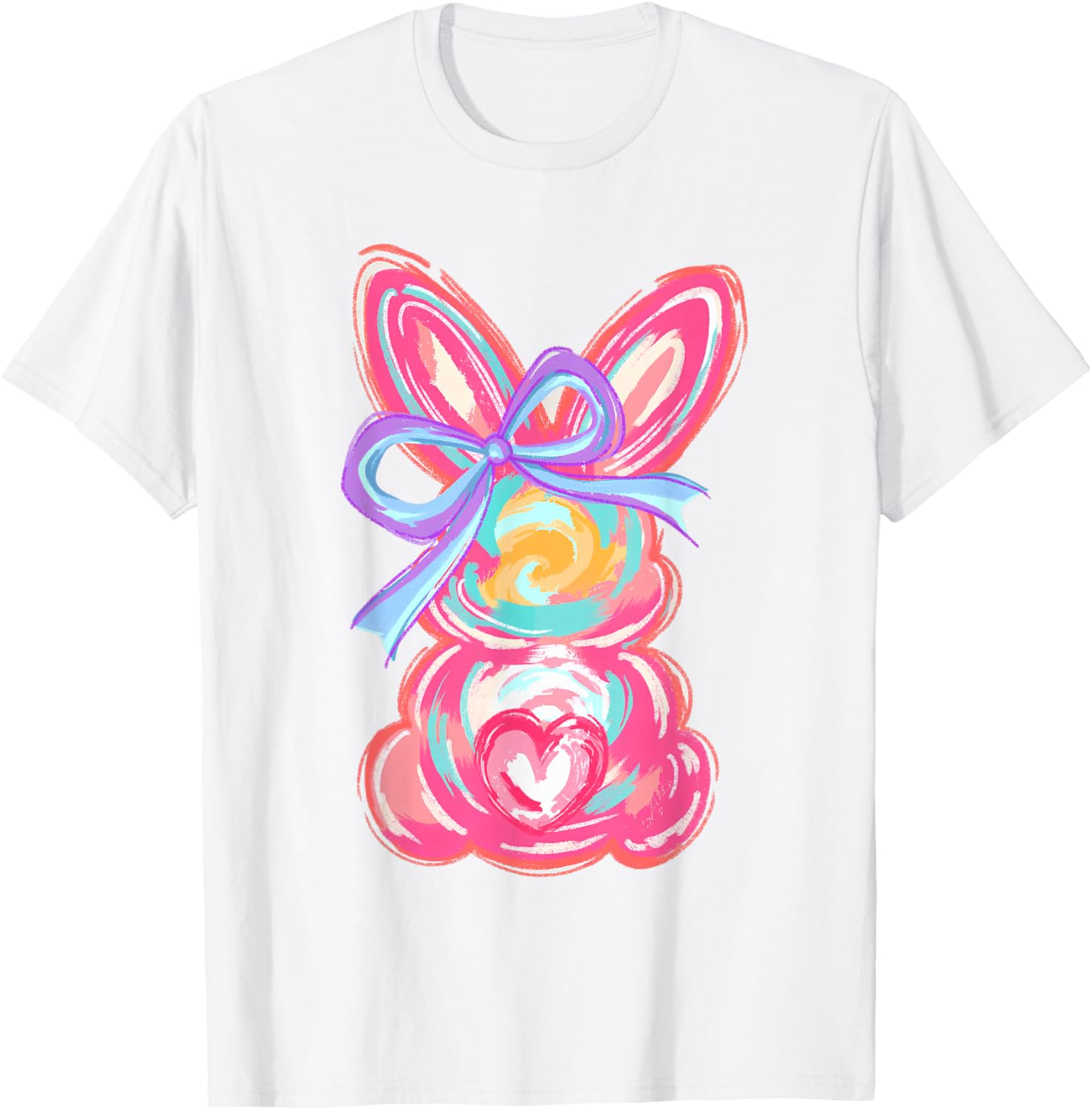 Cute Easter Bunny Bow Tie Dye T-Shirt for Girls and Women - 3