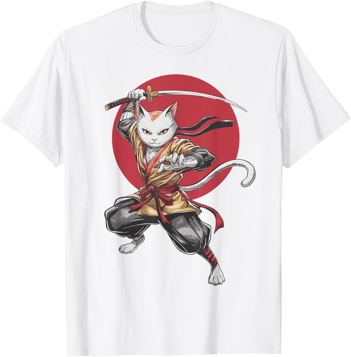 Samurai Cat Vintage Japanese Art Anime T-Shirt for Cat Lovers - 8