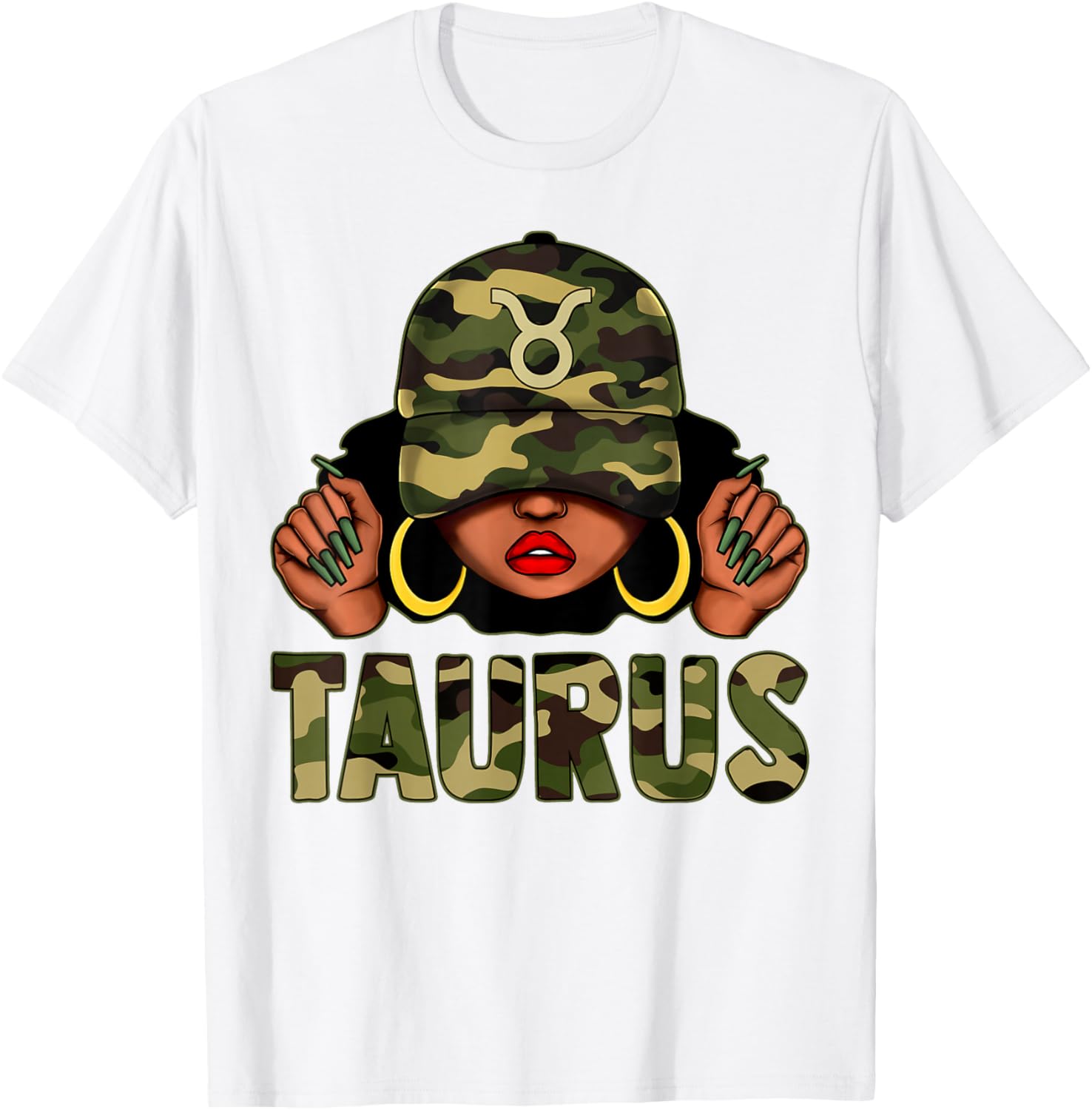 Taurus Queen Black Woman Camo Afro Girl Zodiac T-Shirt for Stylish Women - 8