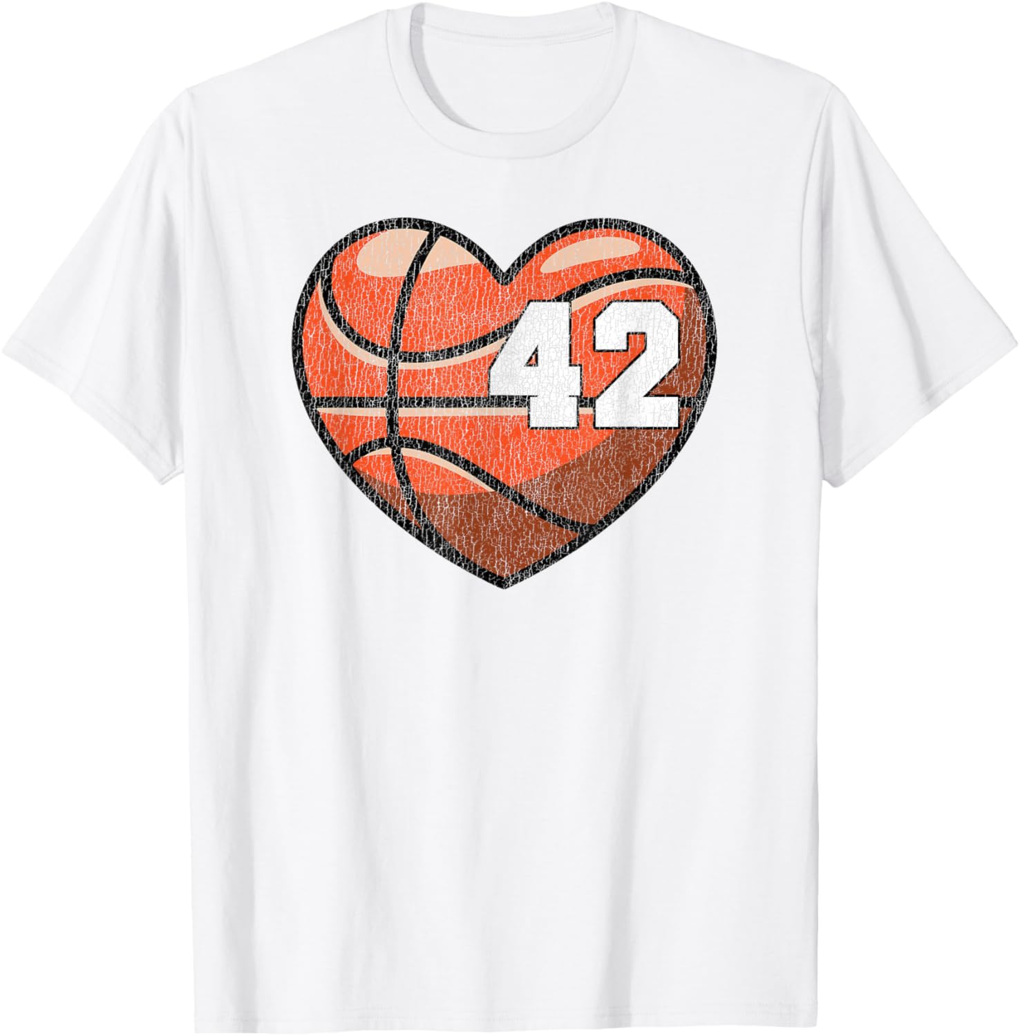 Distressed Heart Design Basketball Number 42 T-Shirt for Fans - 29