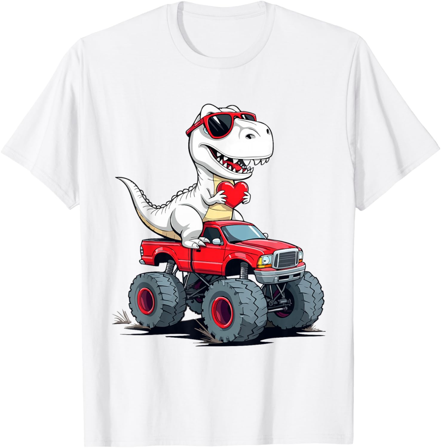 Fun Valentine's Day Dinosaur Monster Truck T-Shirt for Boys and Girls - 11