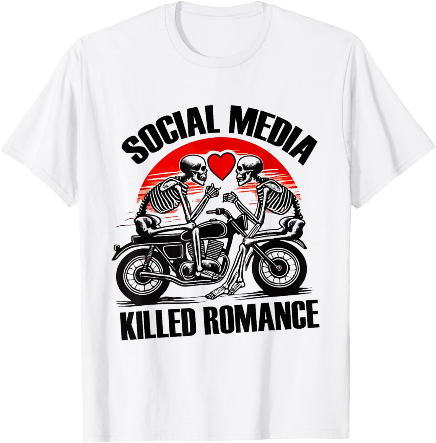 Skeleton Motorbike Love T-Shirt - Social Media Killed Romance Tee - 2