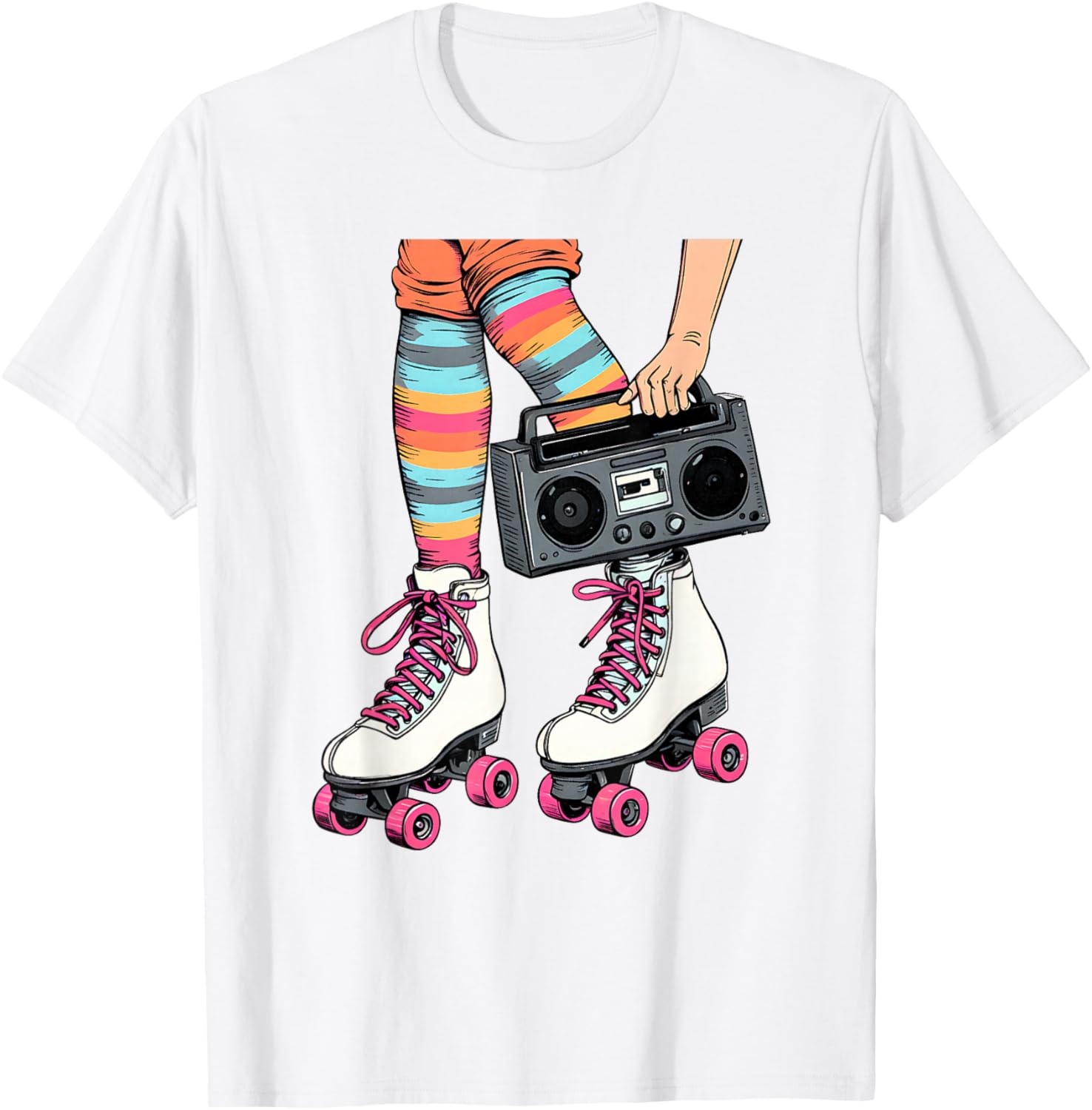 Retro Rollerskates Boombox T-Shirt for Fun 80's 90's Girls Vibes - 6