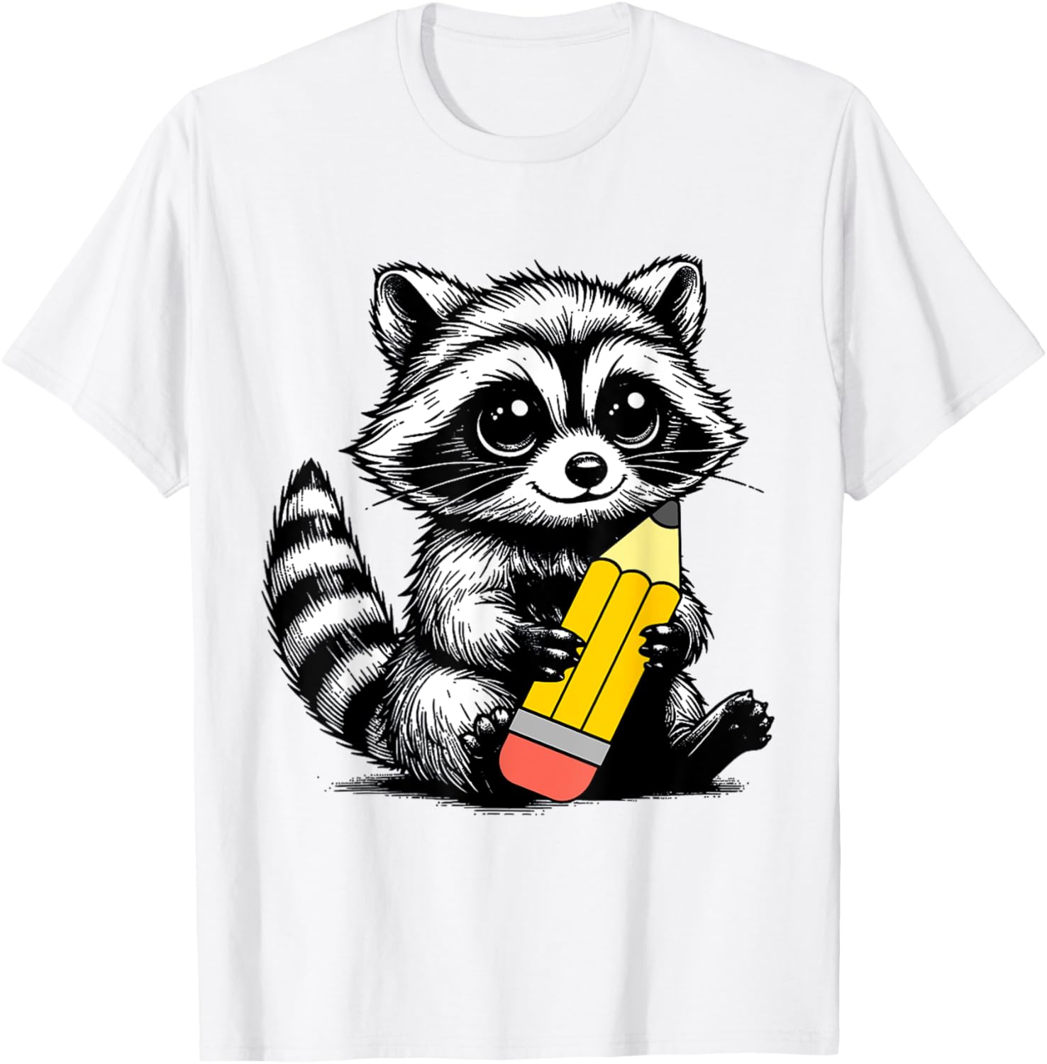 Cute Raccoon Teacher T-Shirt with Pencil Design for Animal Lovers - 8
