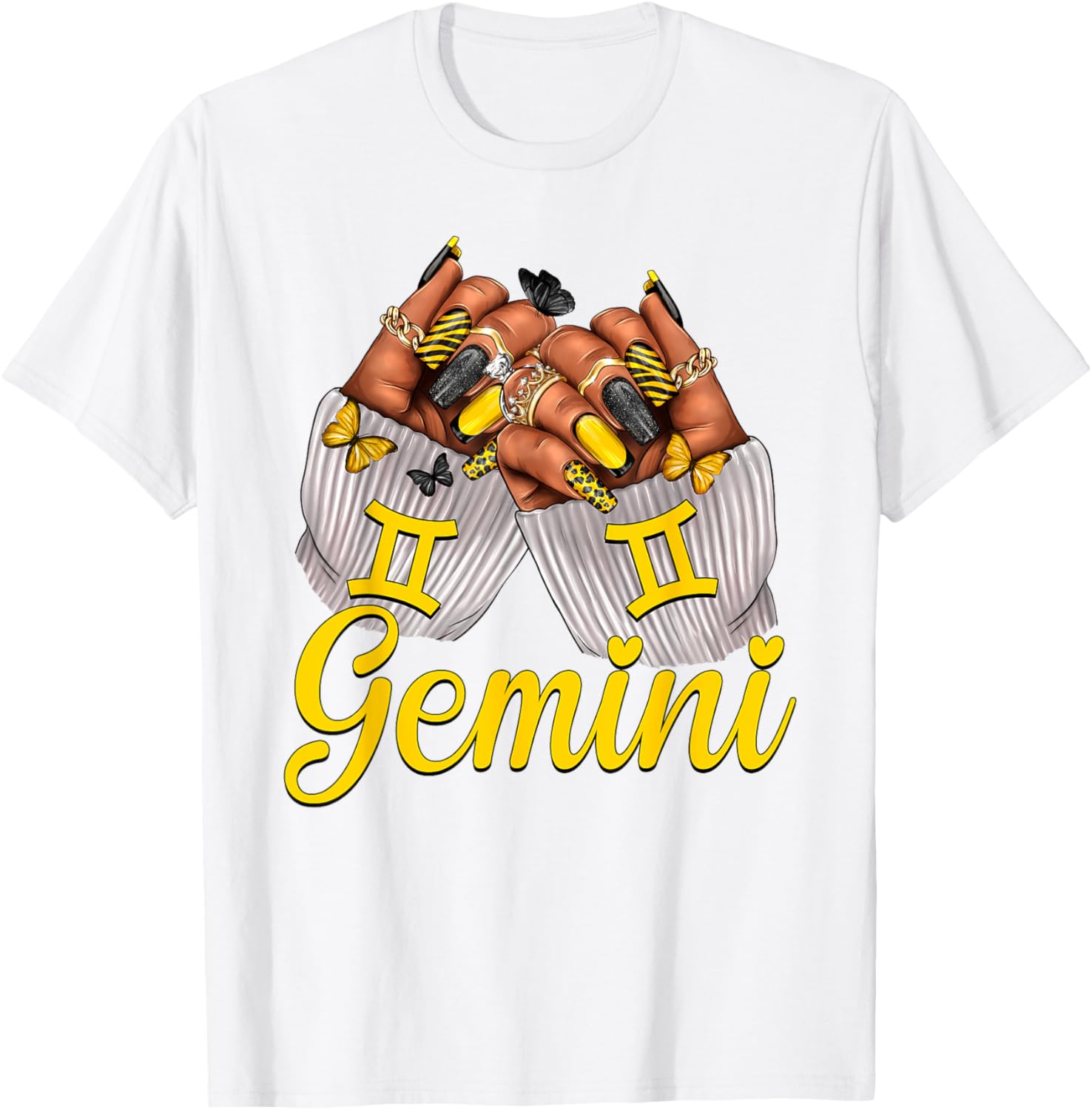 Gemini Black Women Nails Zodiac Birthday Queen T-Shirt for Astrologers - 2