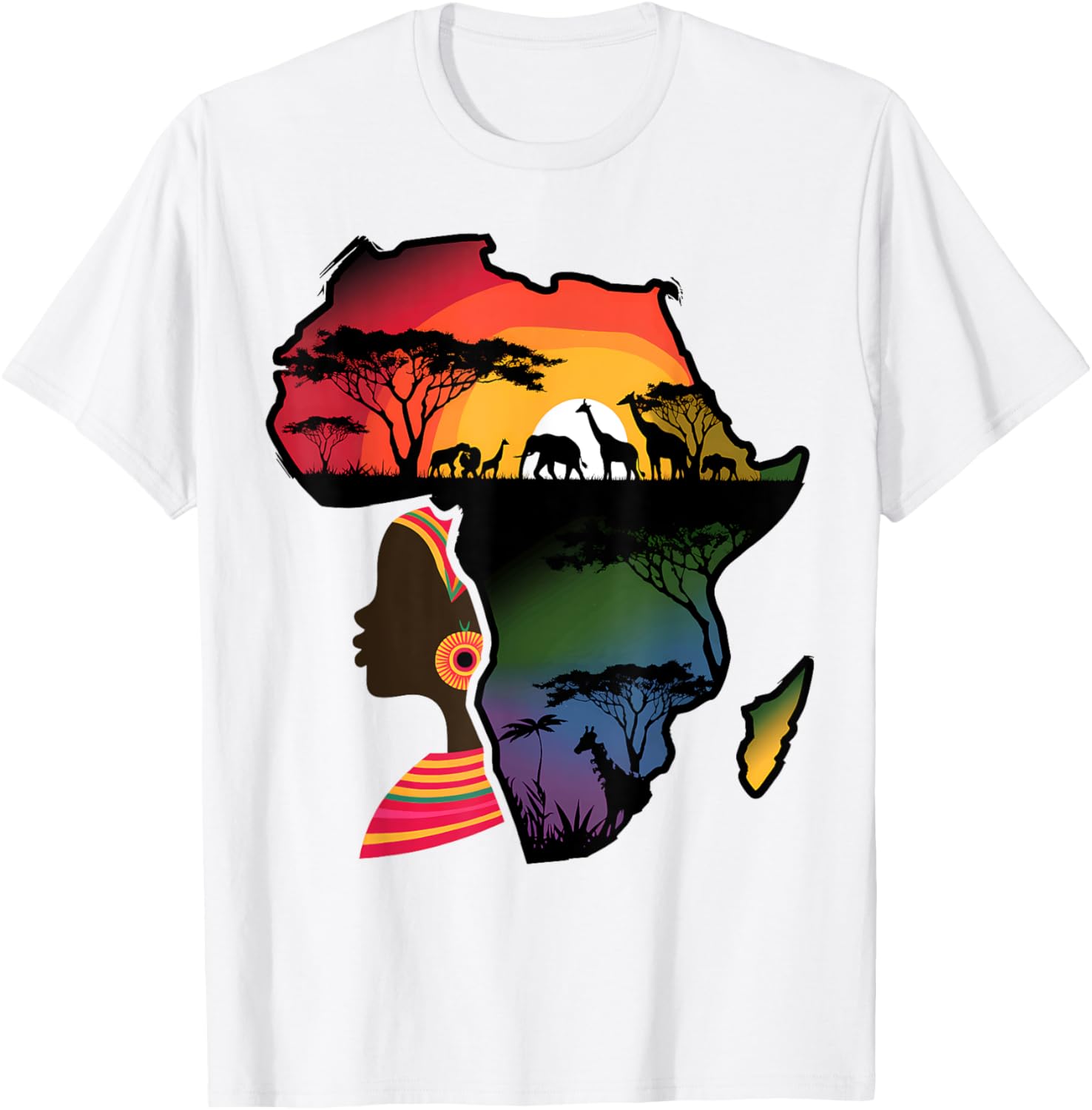 Black Women Afro Map Safari Animals T-Shirt Celebrating African Heritage - 5