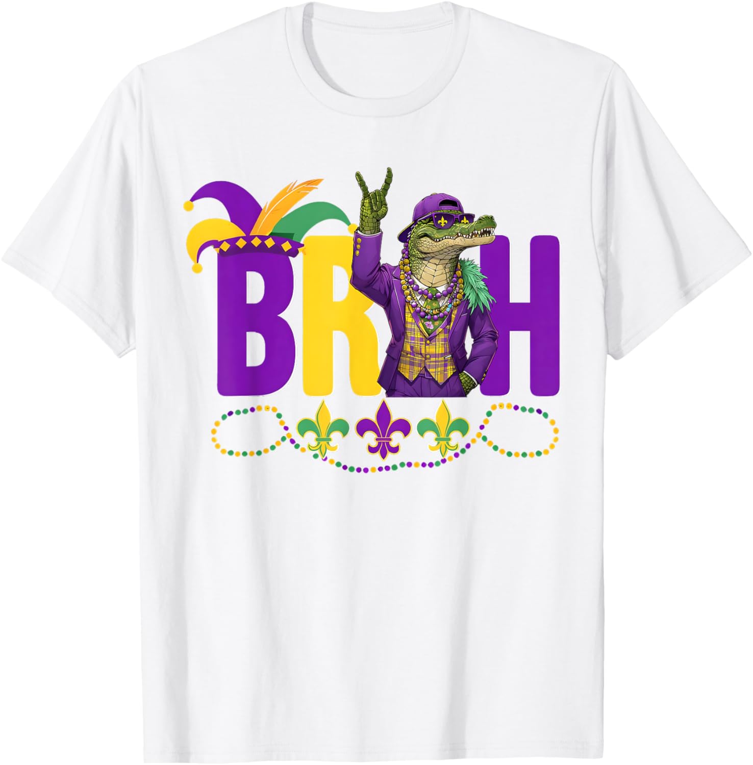 Bruh Mardi Gras Alligator Funny Meme T-Shirt for Boys and Teens - 28
