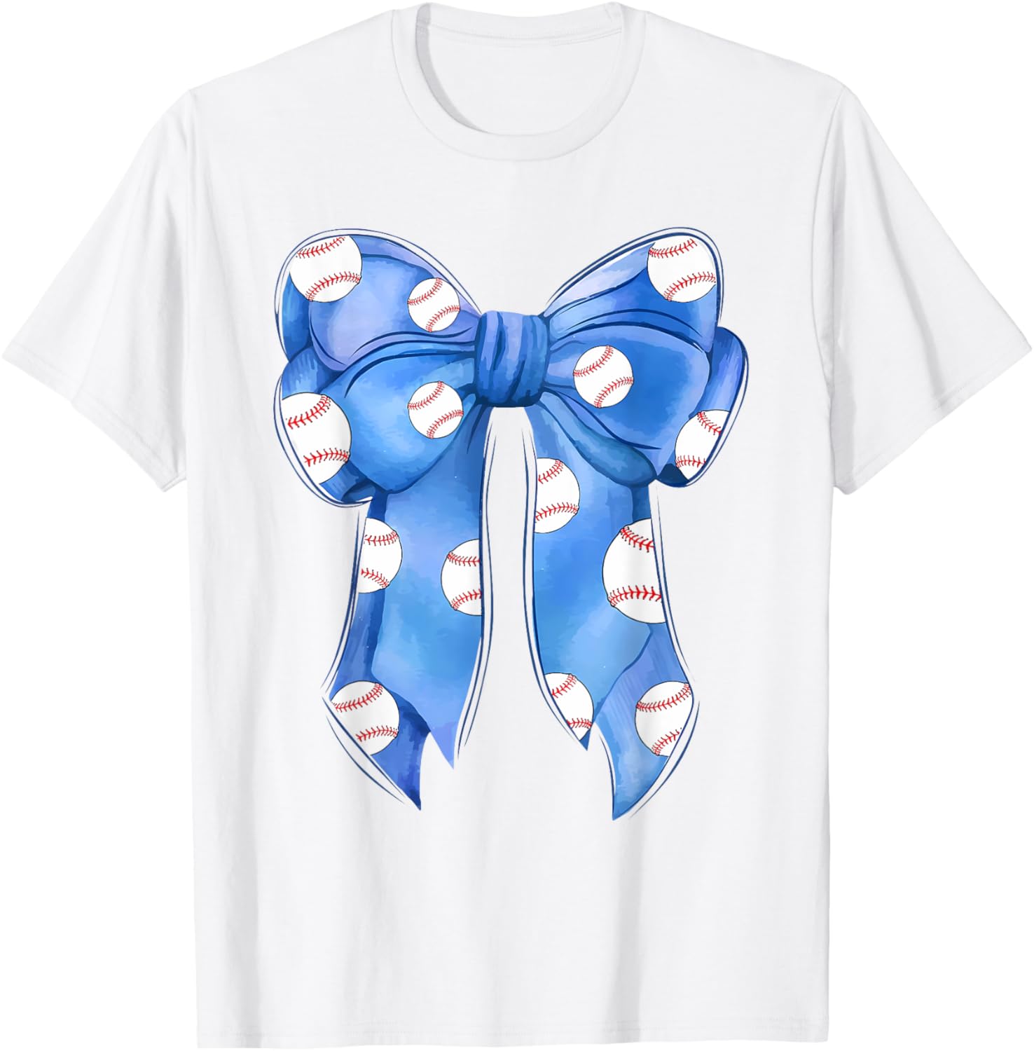 Funny Baseball Blue Team T-Shirt with Coquette Bow for Fans and Players - 13