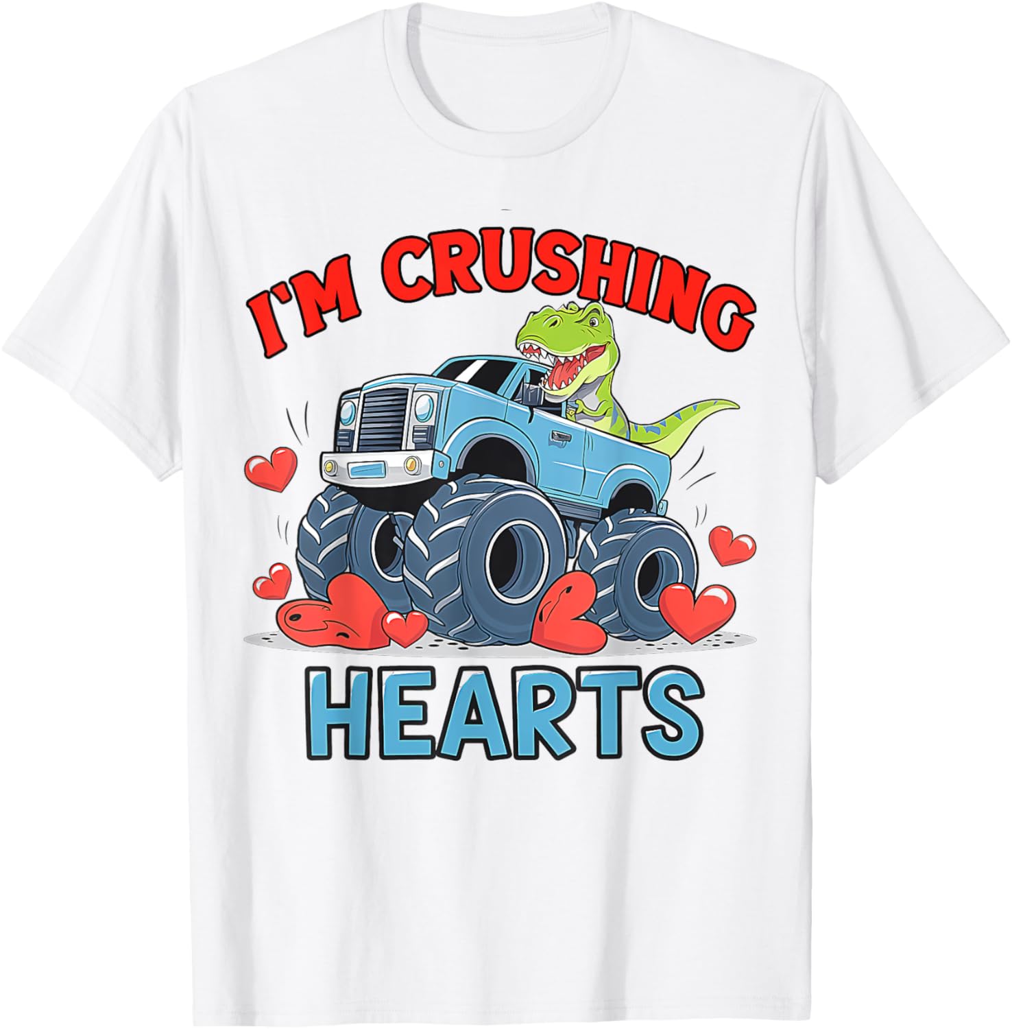 Hearts Crusher Monster Truck Valentine's Day T-Shirt for Kids and Adults - 5