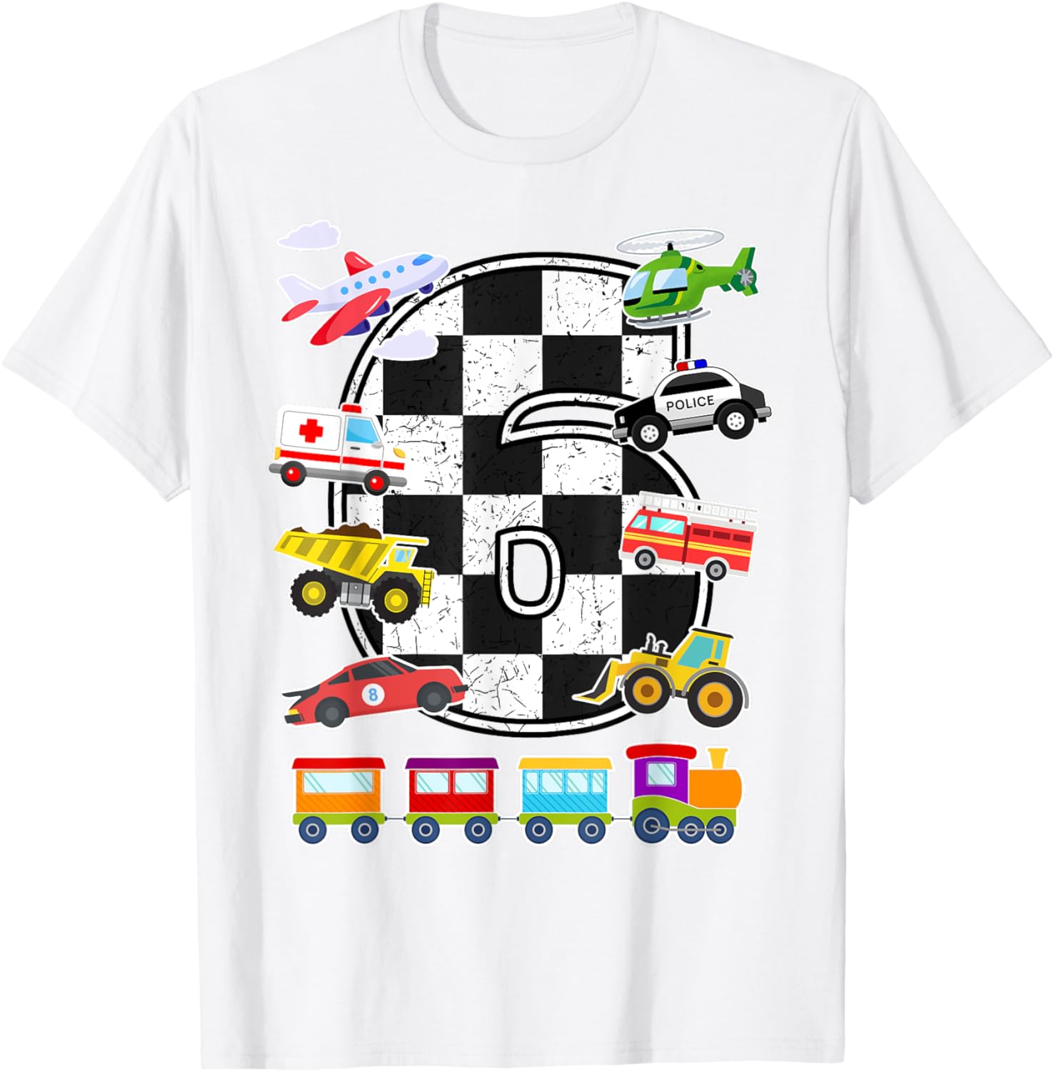 Adorable 6 Year Old Transportation T-Shirt for Boys with Trucks, Cars, Trains & Planes - 8