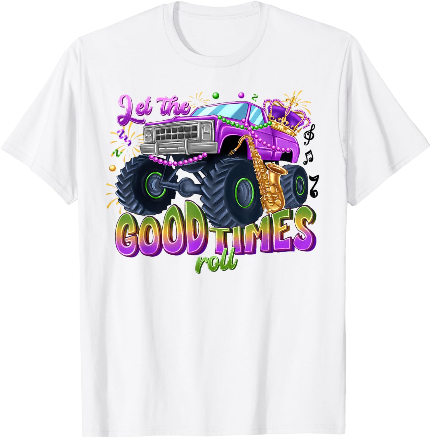 Mardi Gras Monster Truck T-Shirt for Kids Let the Good Times Roll - 3